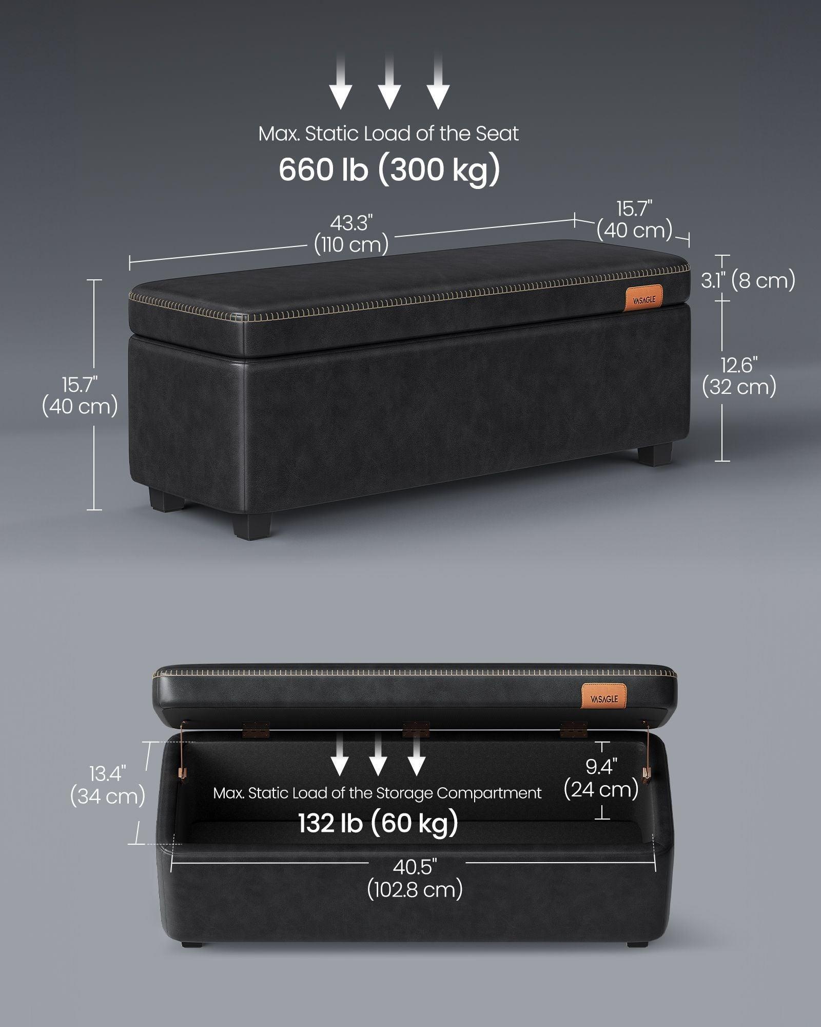 EKHO Collection - Storage Ottoman Bench, Ink Black FredCo