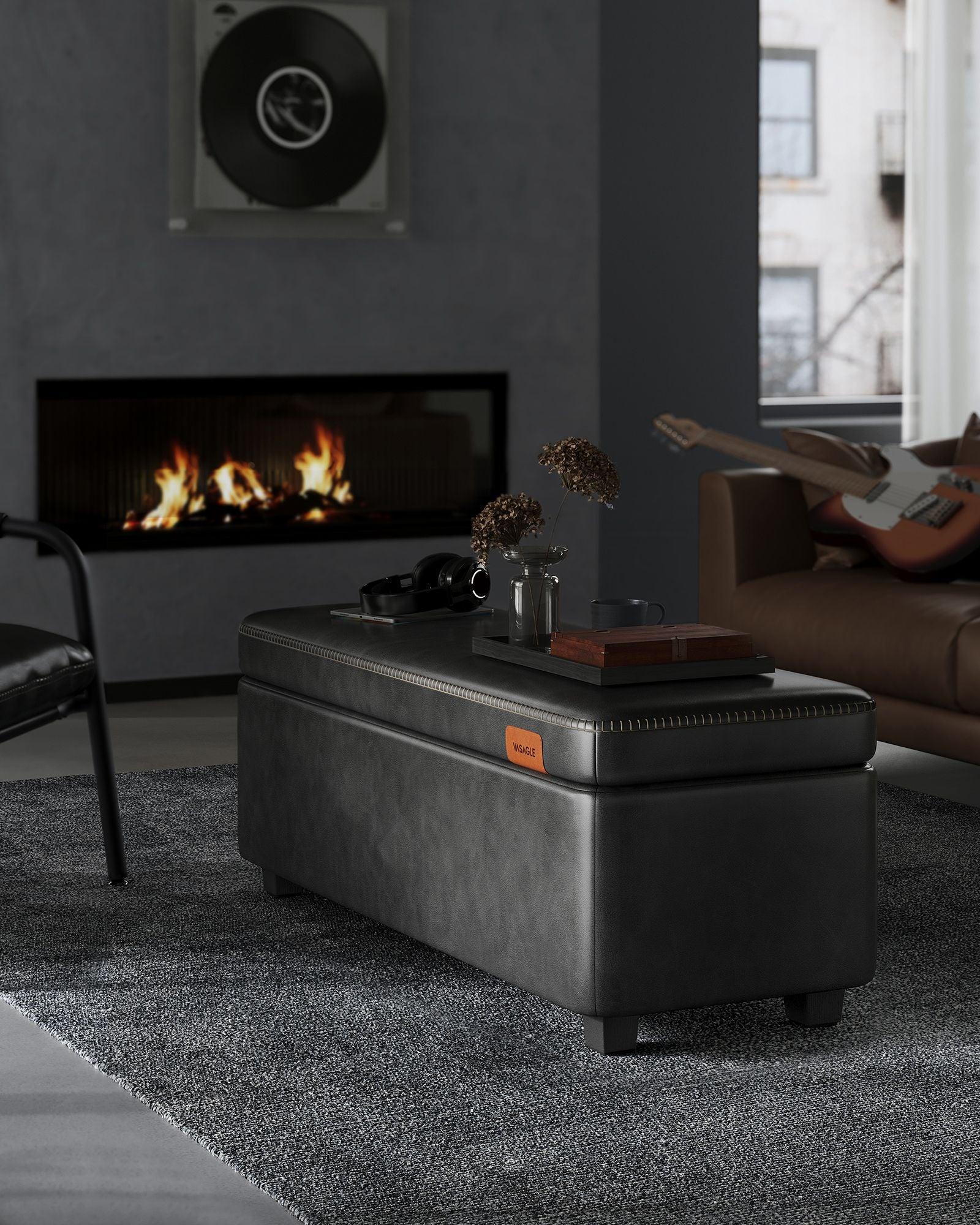 EKHO Collection - Storage Ottoman Bench, Ink Black FredCo