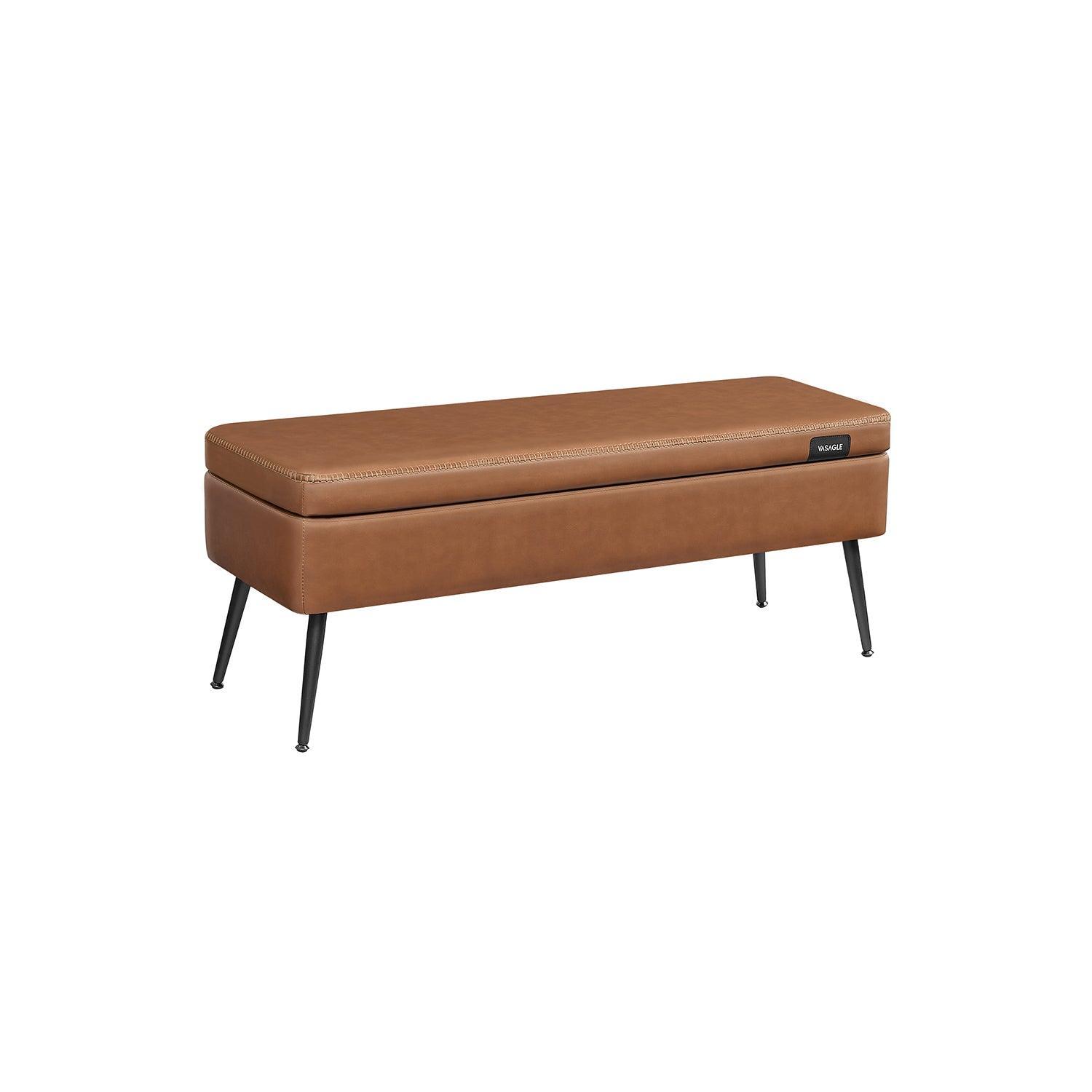 EKHO Collection - Storage Ottoman Bench with Steel Legs, Caramel Brown FredCo