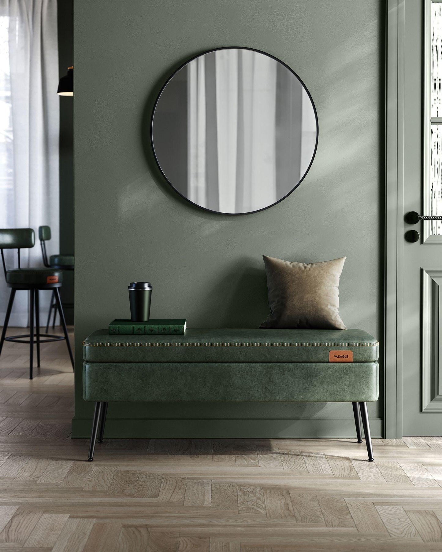 EKHO Collection - Storage Ottoman Bench with Steel Legs, Forest Green FredCo