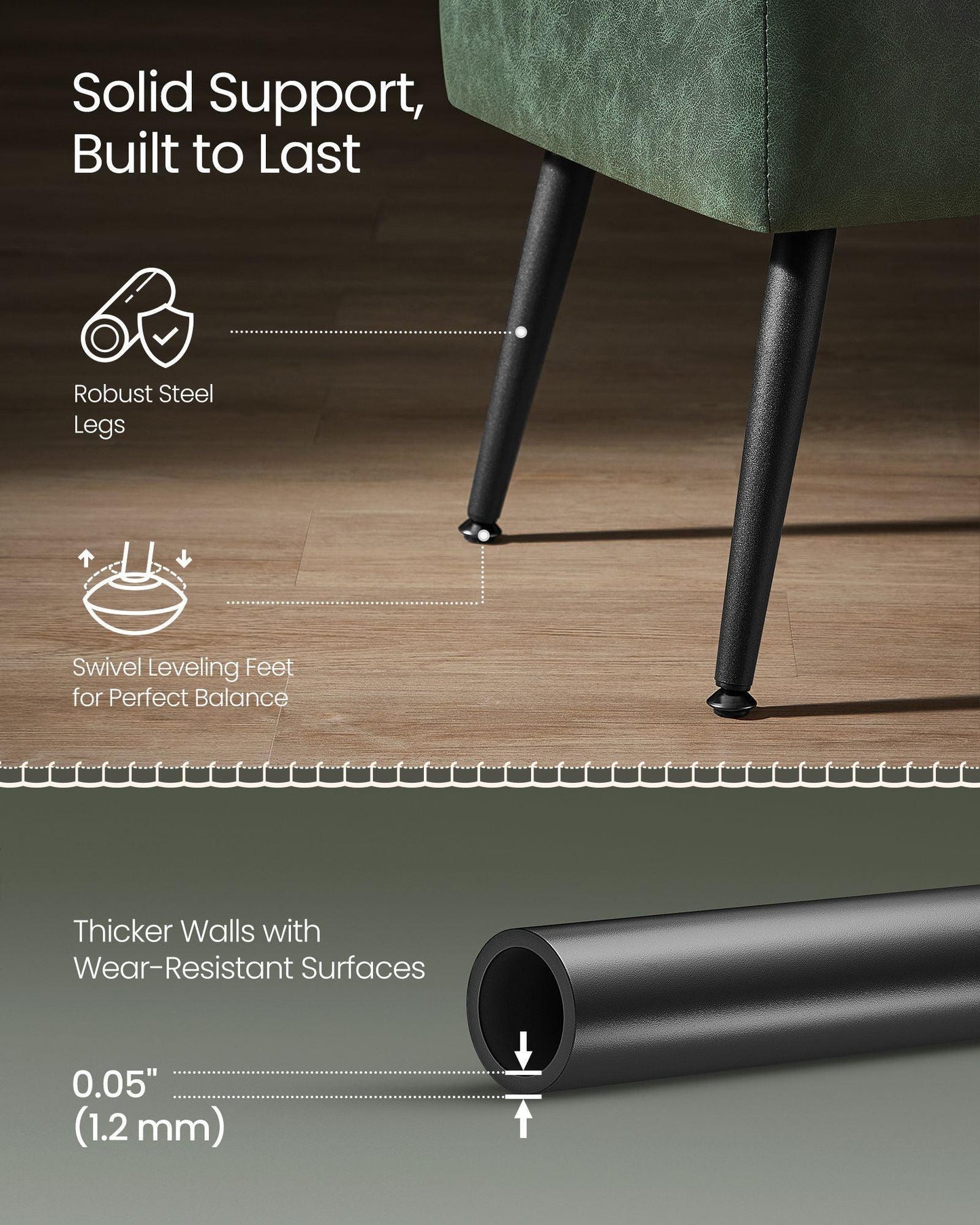 EKHO Collection - Storage Ottoman Bench with Steel Legs, Forest Green FredCo