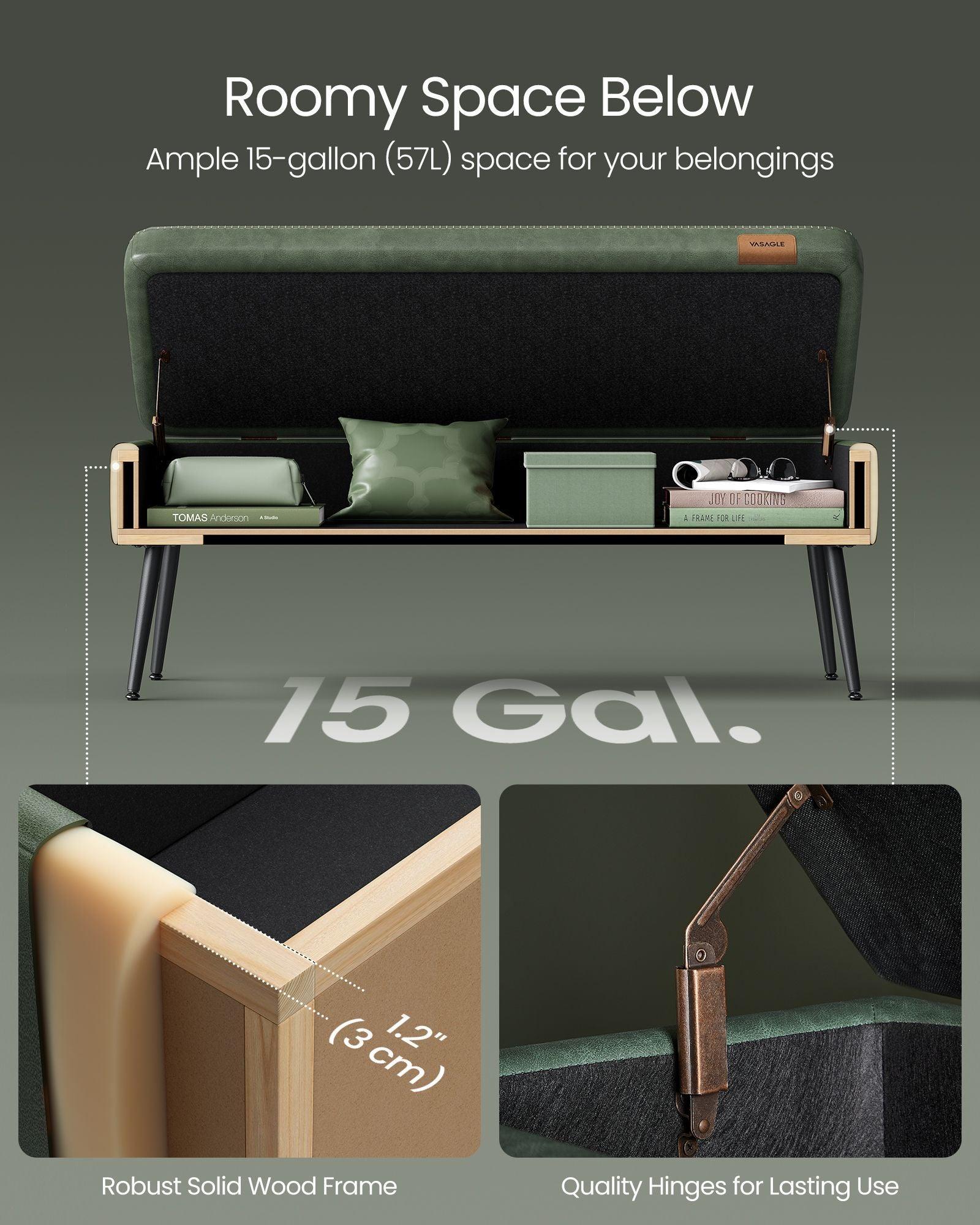 EKHO Collection - Storage Ottoman Bench with Steel Legs, Forest Green FredCo