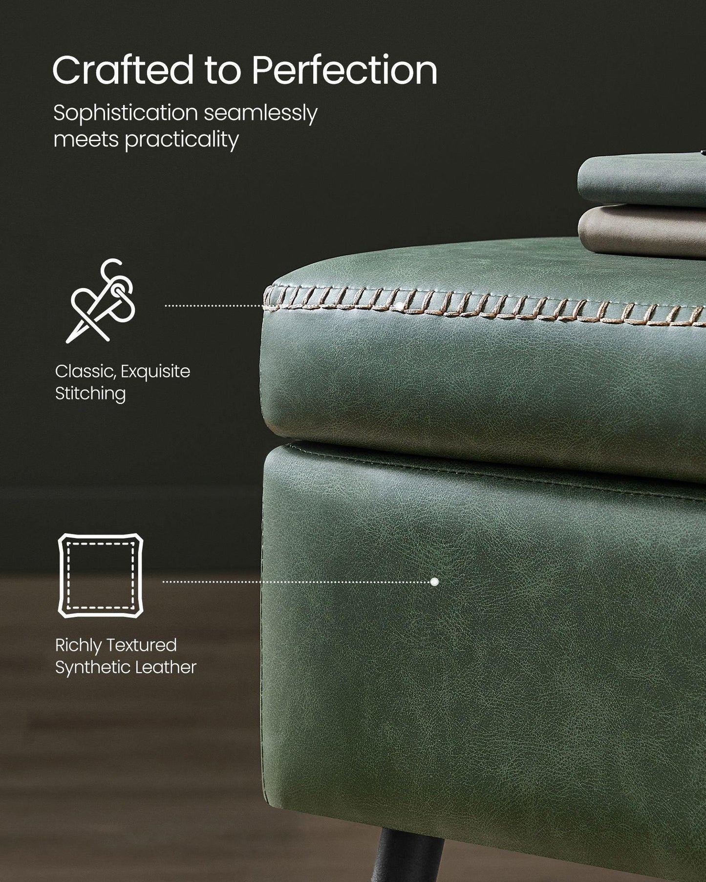 EKHO Collection - Storage Ottoman Bench with Steel Legs, Forest Green FredCo