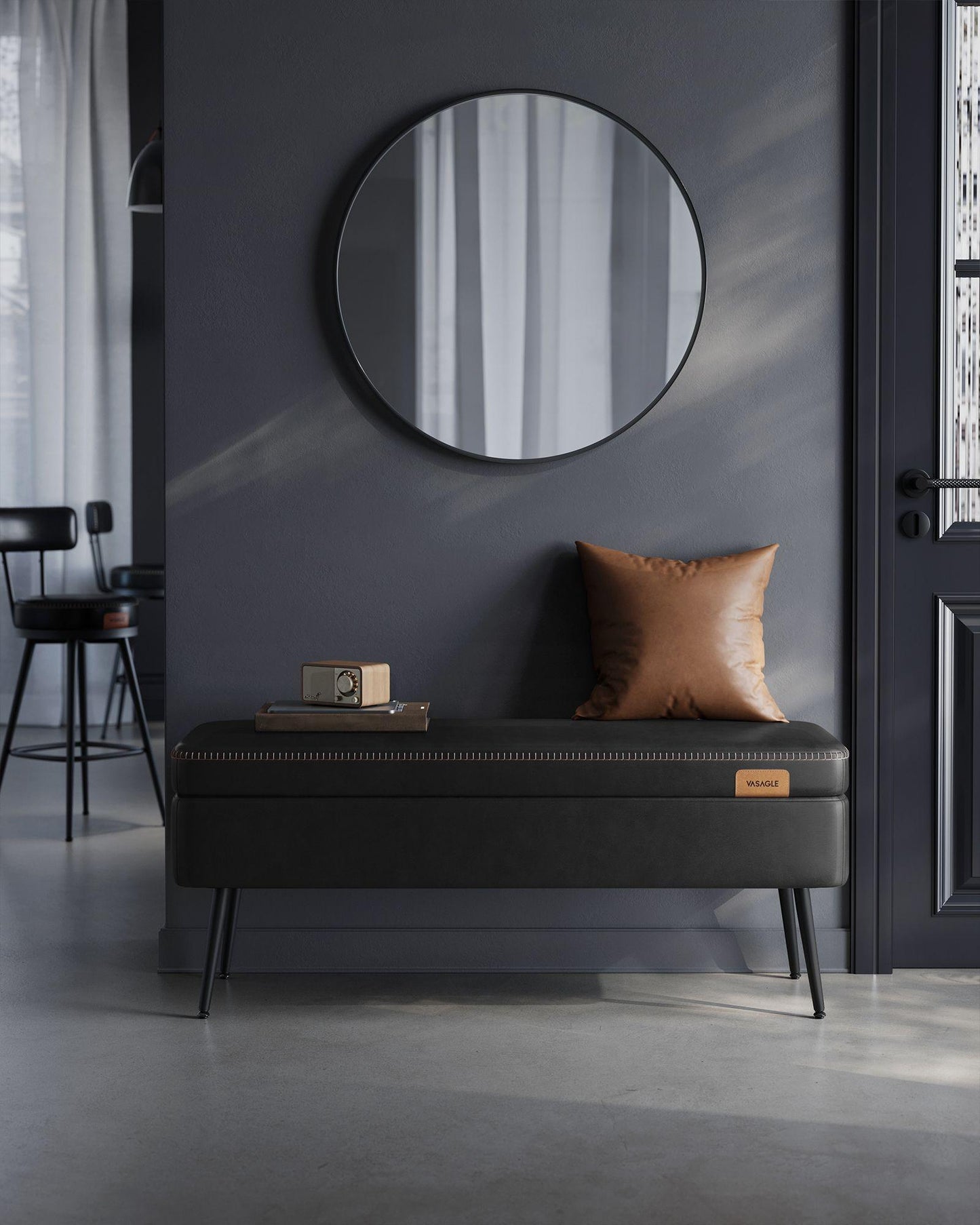 EKHO Collection - Storage Ottoman Bench with Steel Legs, Ink Black FredCo