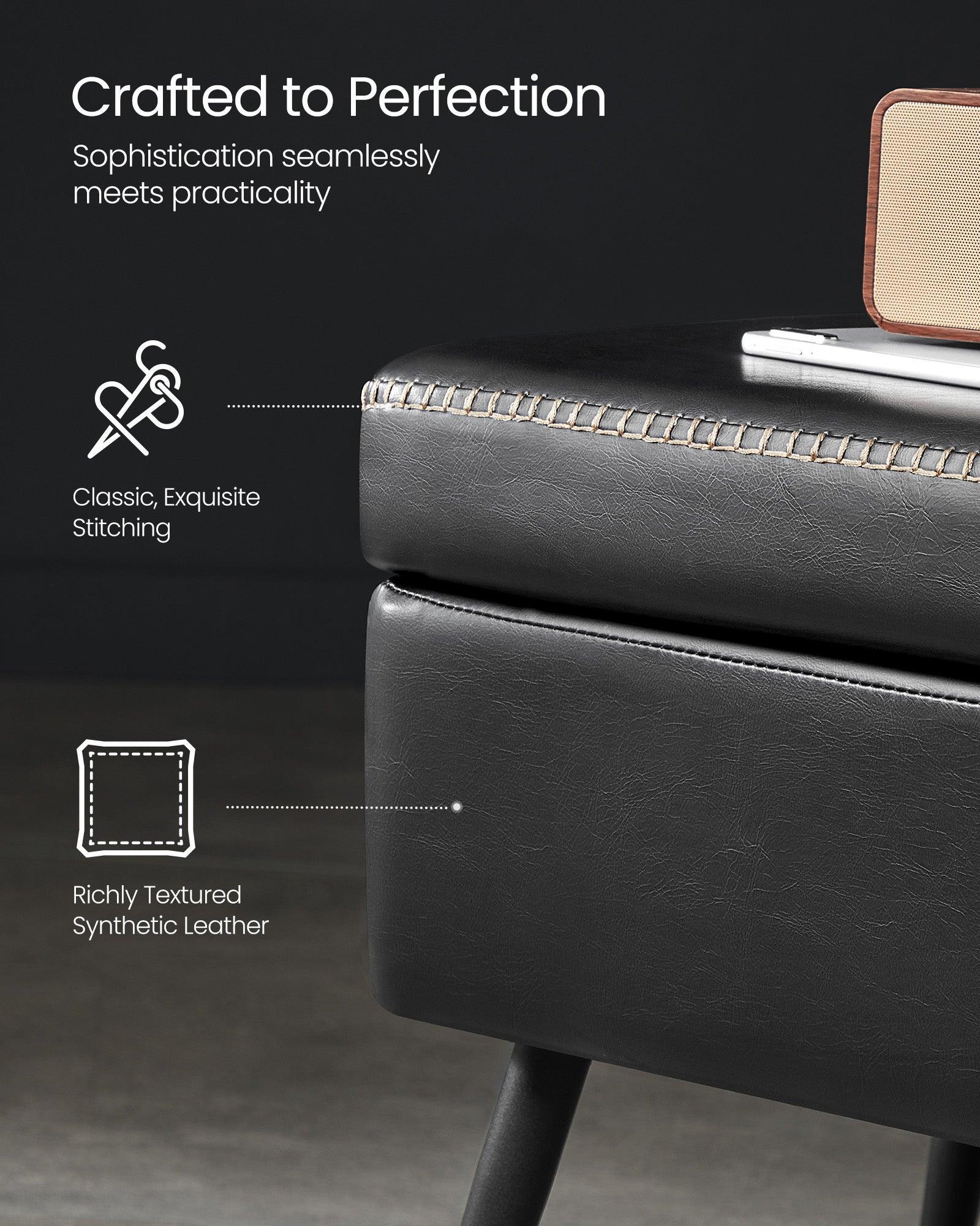 EKHO Collection - Storage Ottoman Bench with Steel Legs, Ink Black FredCo