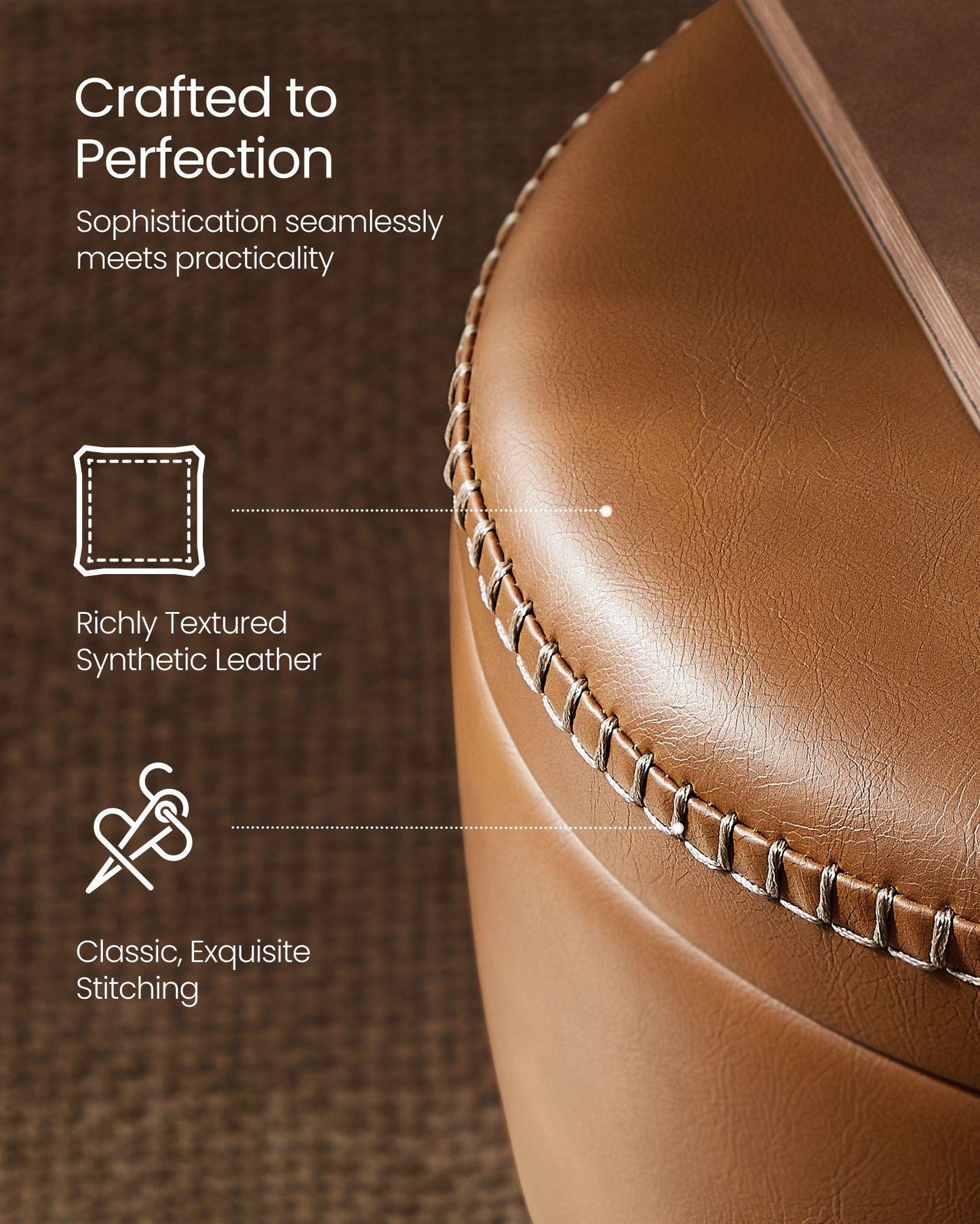EKHO Collection - Storage Ottoman Vanity Stool, Caramel Brown FredCo