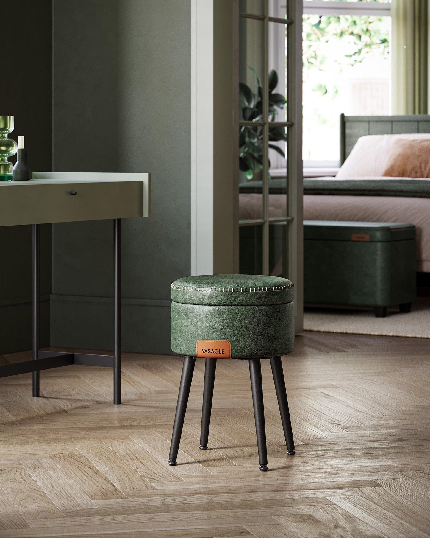 EKHO Collection - Storage Ottoman Vanity Stool, Forest Green FredCo