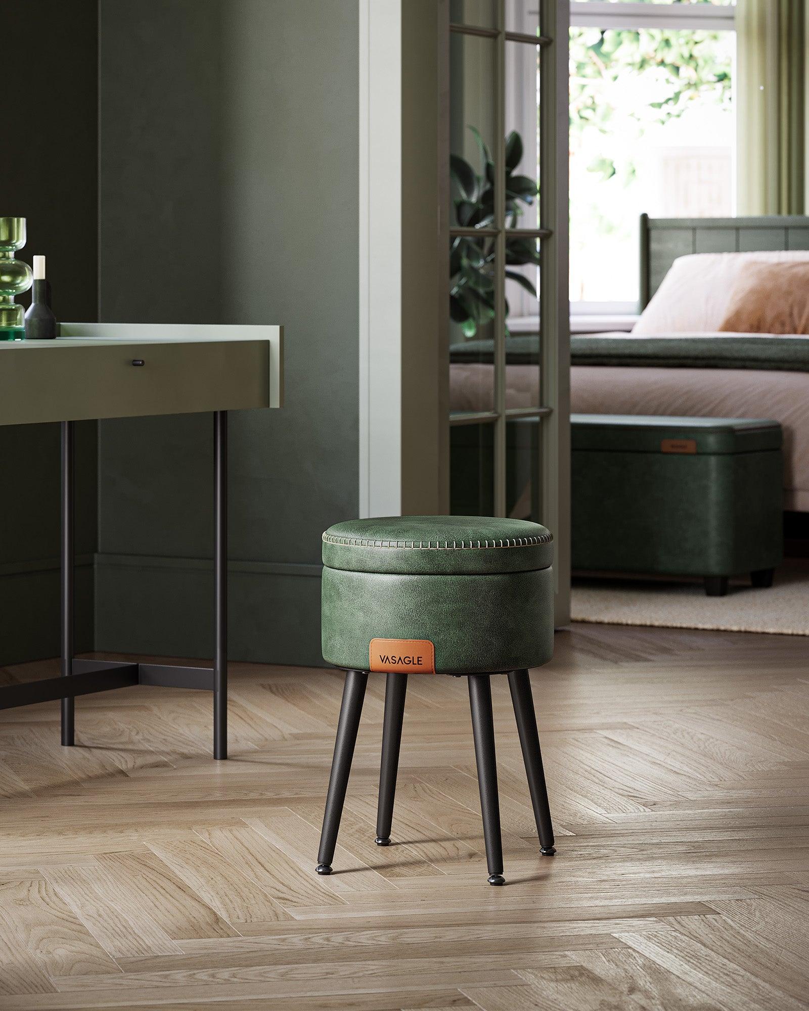 EKHO Collection - Storage Ottoman Vanity Stool, Forest Green FredCo