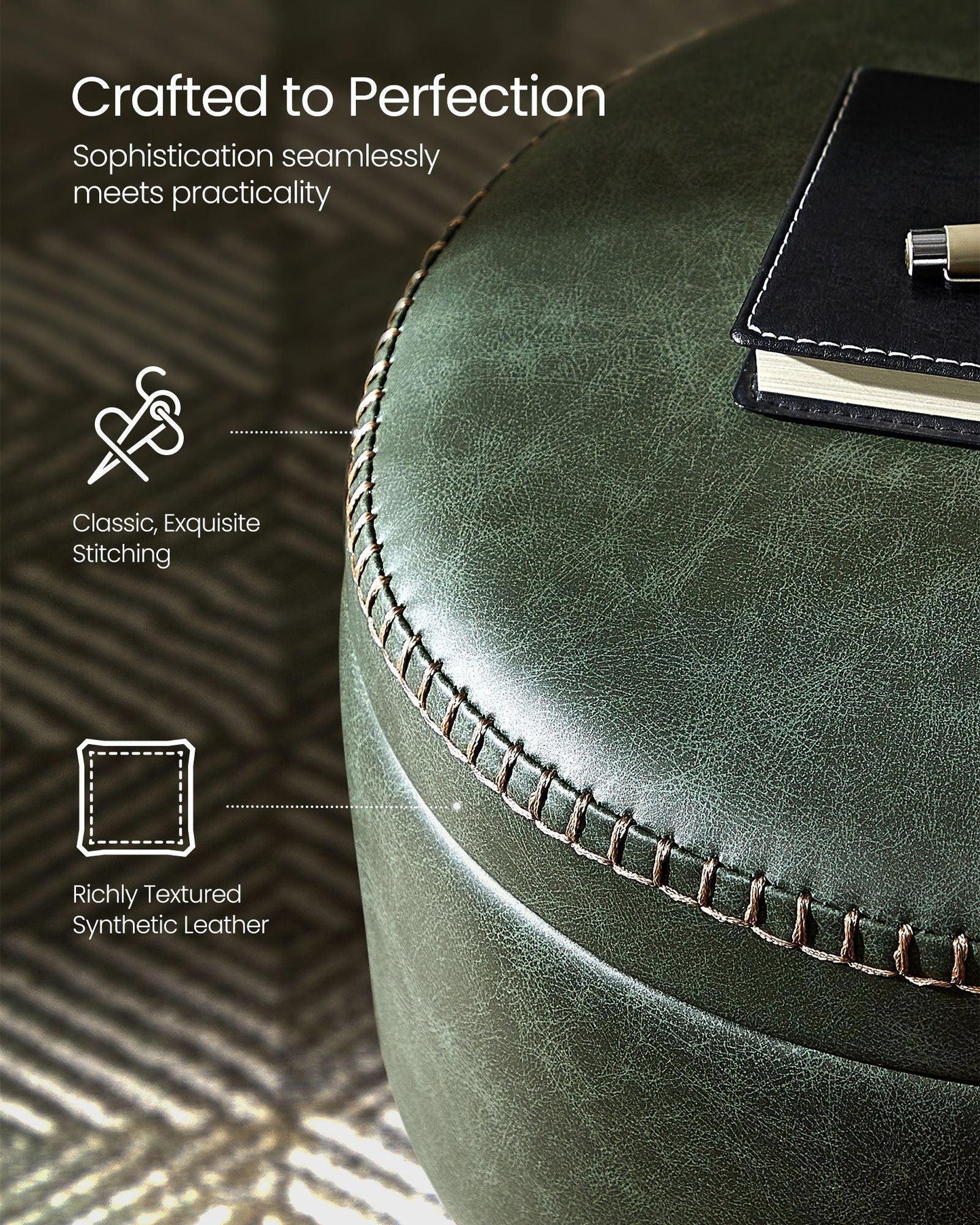 EKHO Collection - Storage Ottoman Vanity Stool, Forest Green FredCo