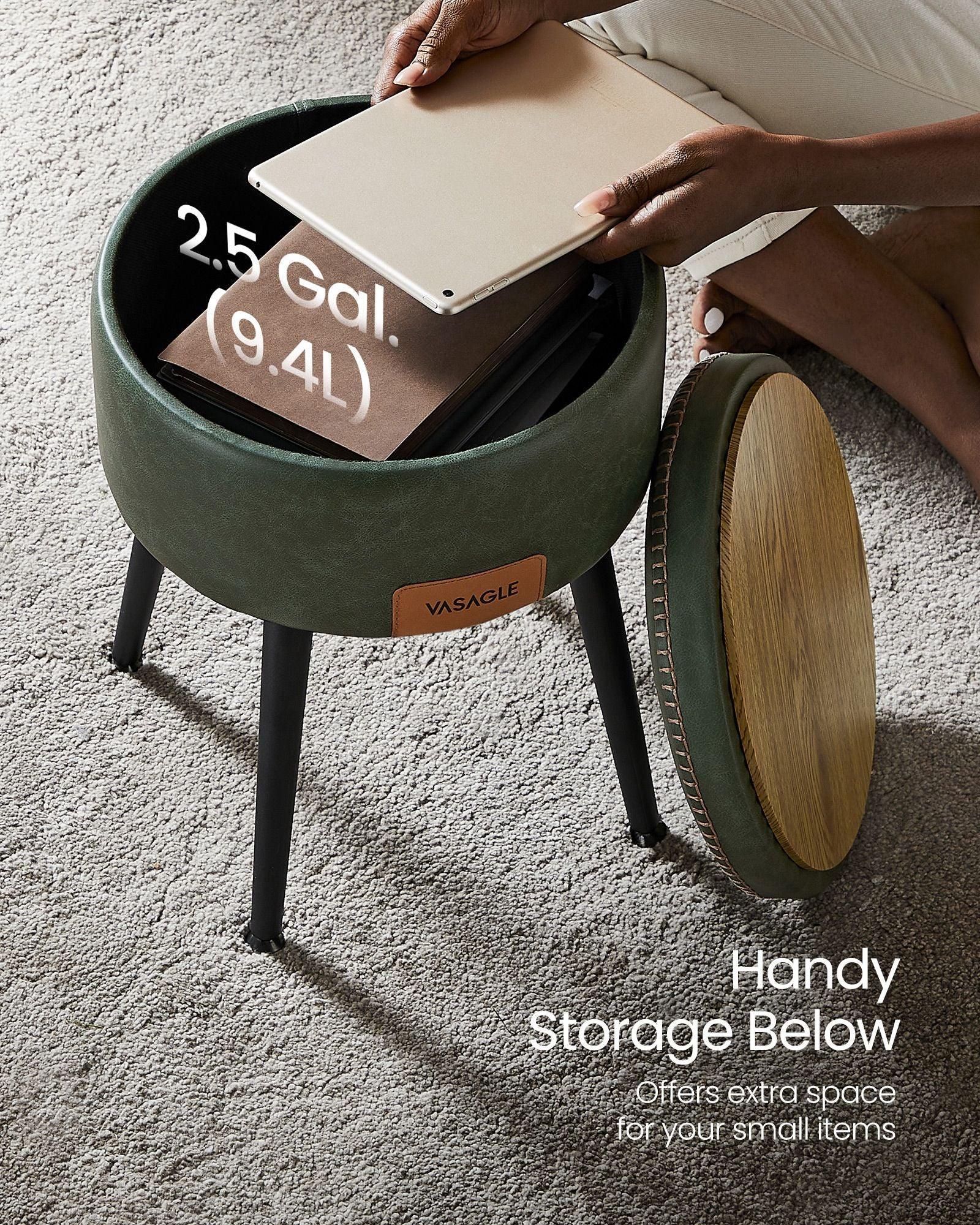 EKHO Collection - Storage Ottoman Vanity Stool, Forest Green FredCo