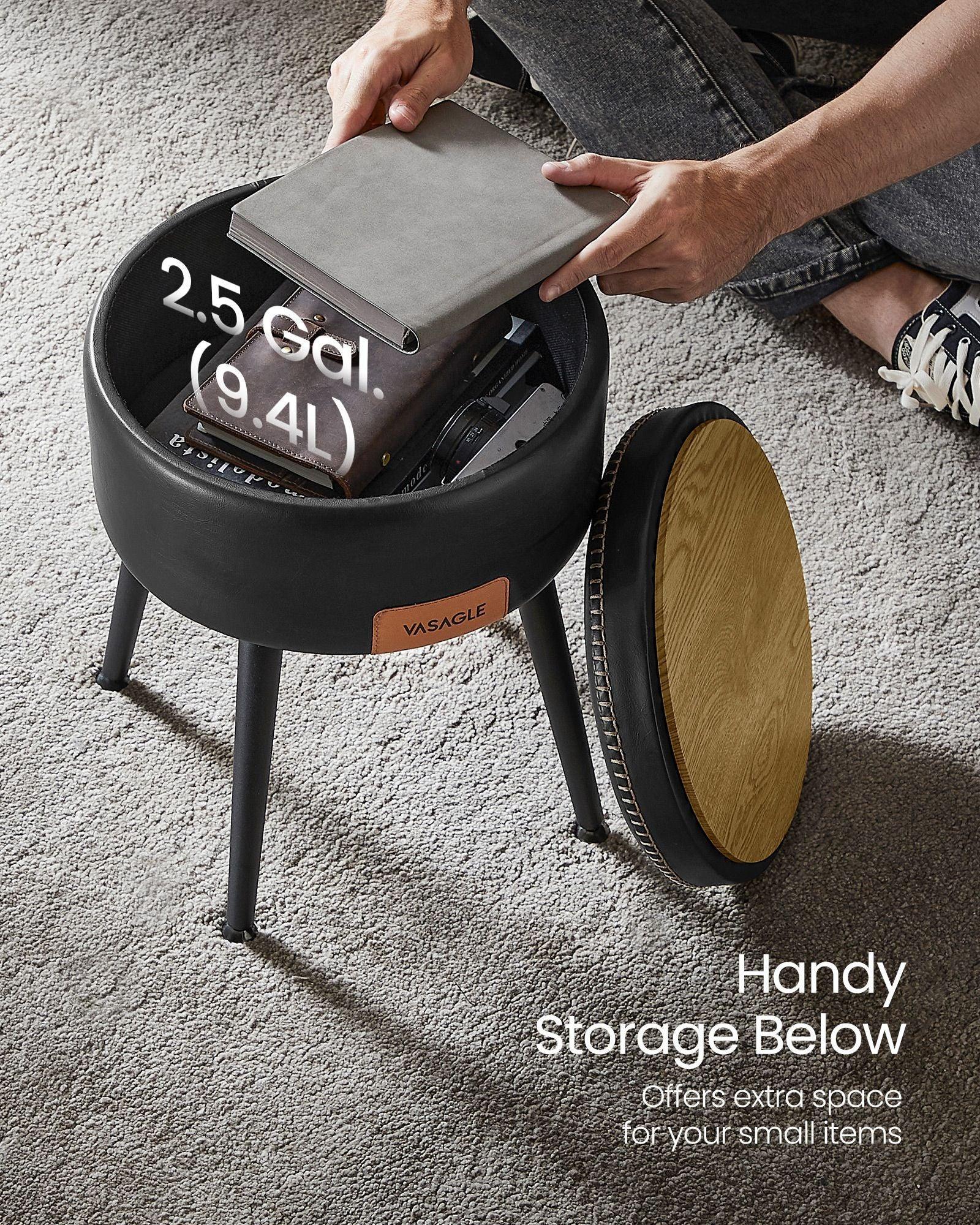 EKHO Collection - Storage Ottoman Vanity Stool, Ink Black FredCo