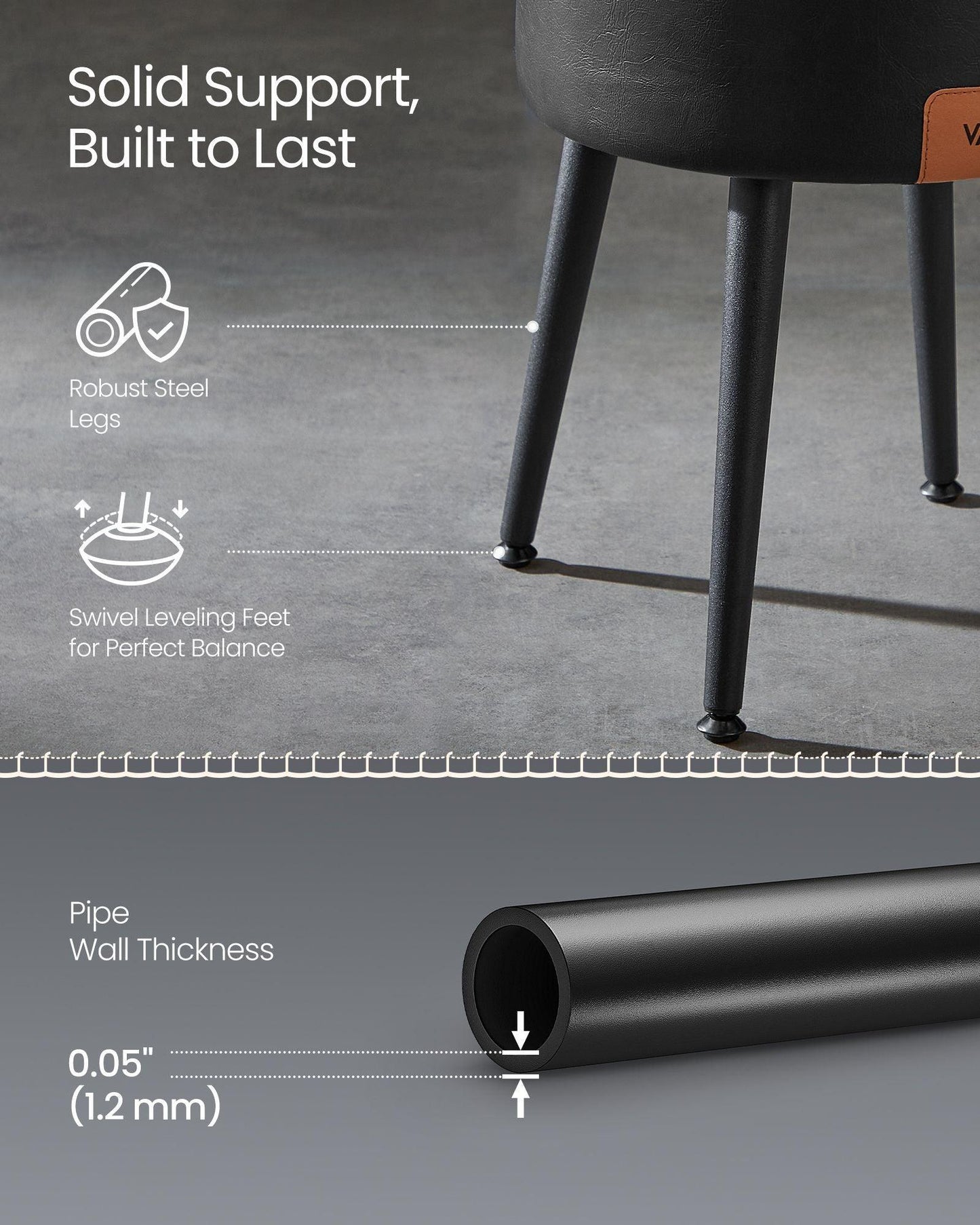 EKHO Collection - Storage Ottoman Vanity Stool, Ink Black FredCo