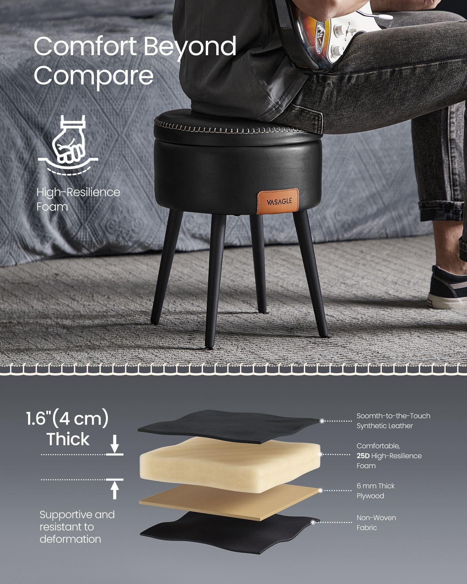 EKHO Collection - Storage Ottoman Vanity Stool, Ink Black FredCo