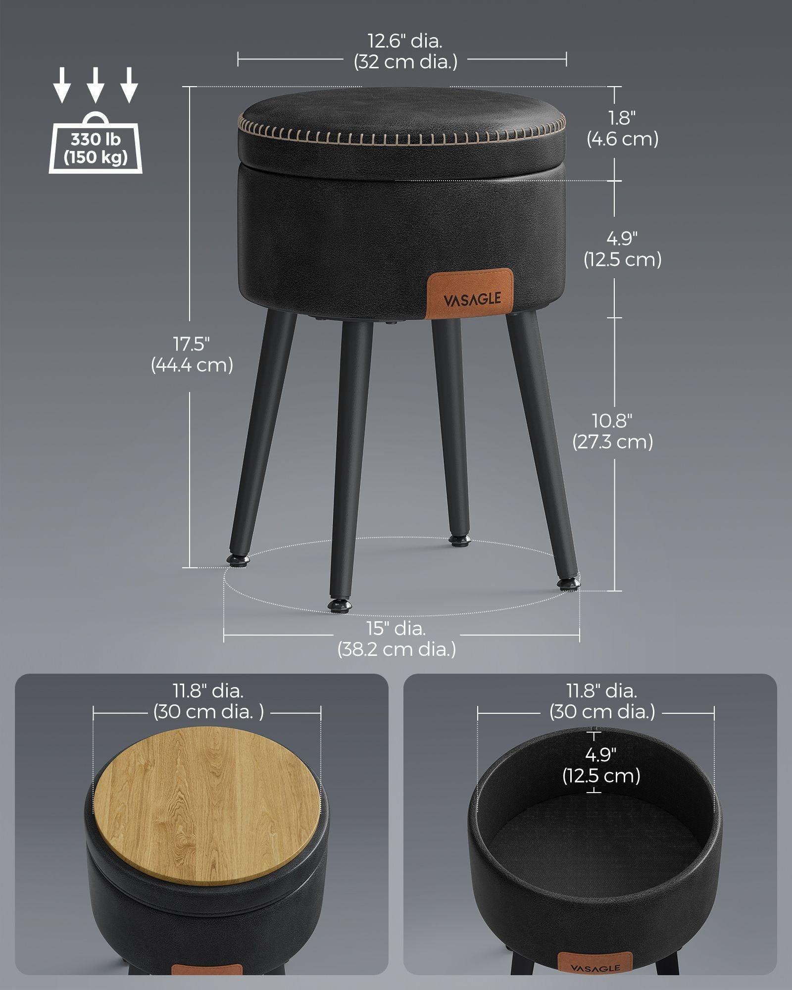 EKHO Collection - Storage Ottoman Vanity Stool, Ink Black FredCo