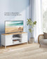 EKHO TV Stand, TV Cabinet for TV up to 55 Inches, TV Console with Doors, 3 Adjustable Shelves, Oak Color and White ULTS103W01 FredCo