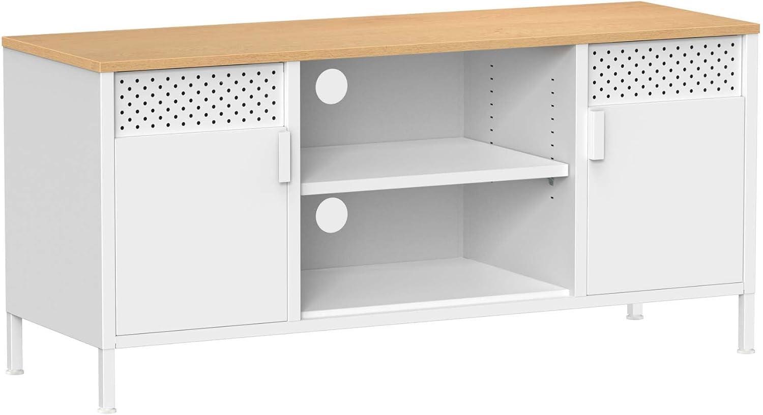 EKHO TV Stand, TV Cabinet for TV up to 55 Inches, TV Console with Doors, 3 Adjustable Shelves, Oak Color and White ULTS103W01 FredCo