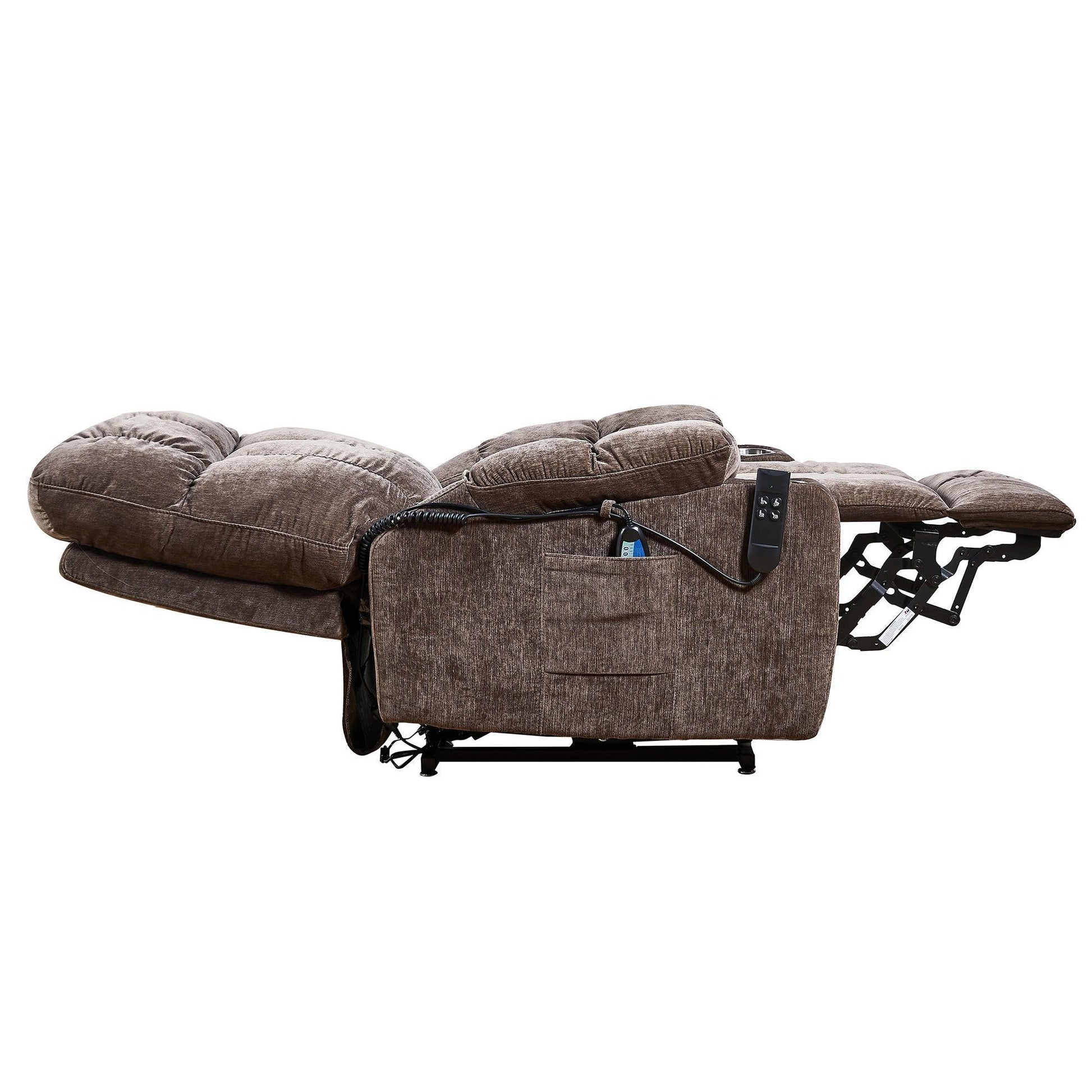 Electric Power Lift Recliner Chair with Massage, Heat, Phone Holder, and Integrated Cup Holders, Brown FredCo