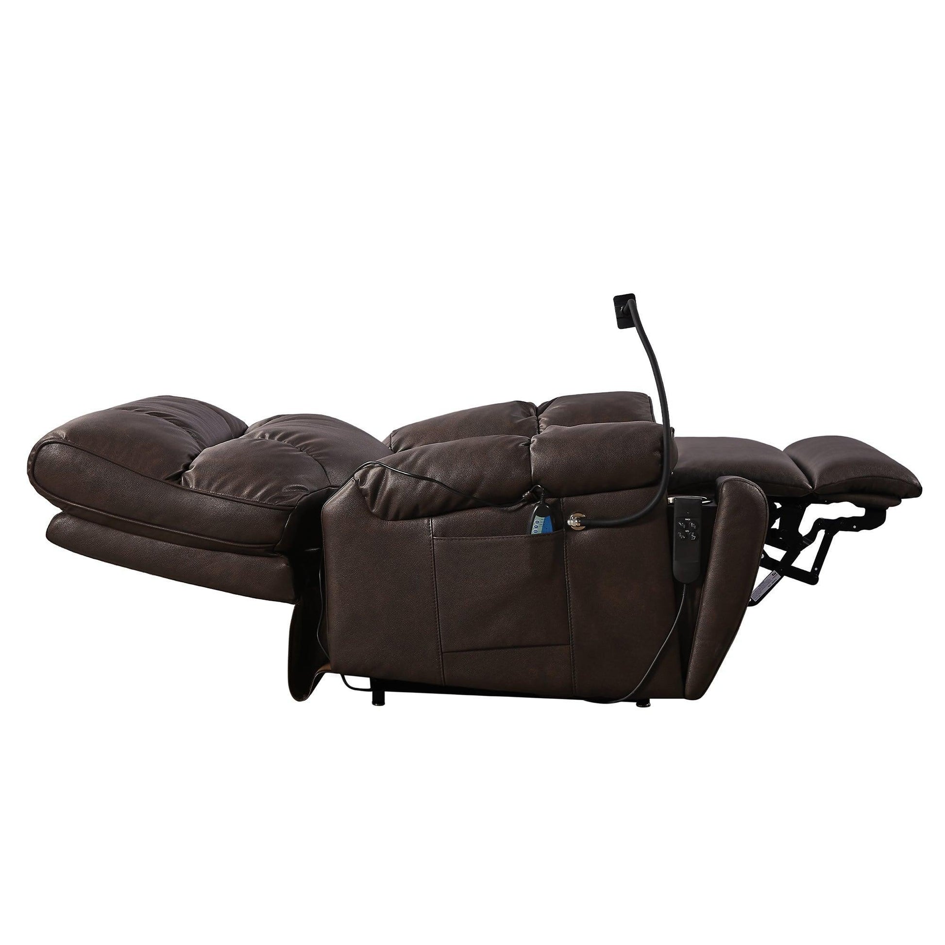 Electric Power Lift Recliner Chair with Massage, Heat, Phone Holder, and Integrated Cup Holders, Brown FredCo
