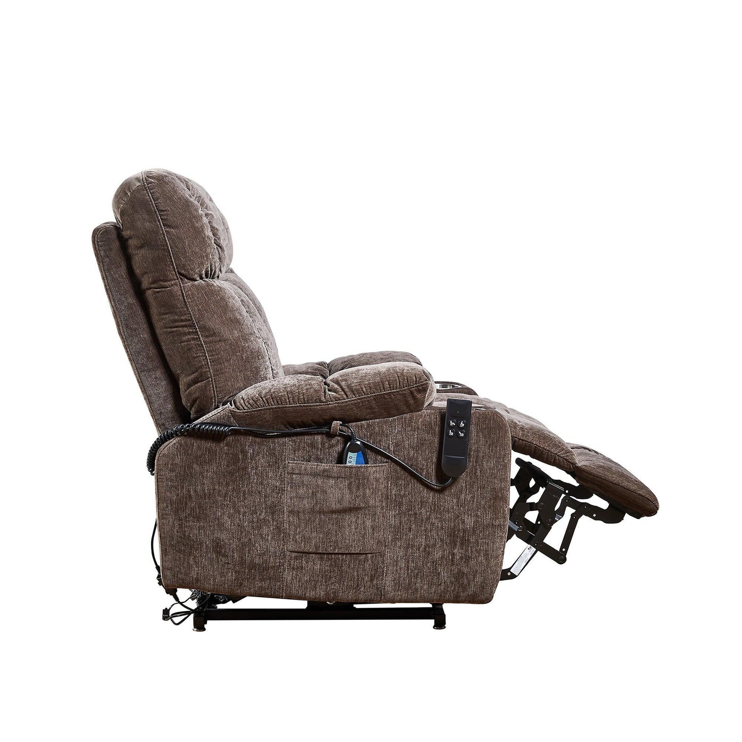Electric Power Lift Recliner Chair with Massage, Heat, Phone Holder, and Integrated Cup Holders, Brown FredCo