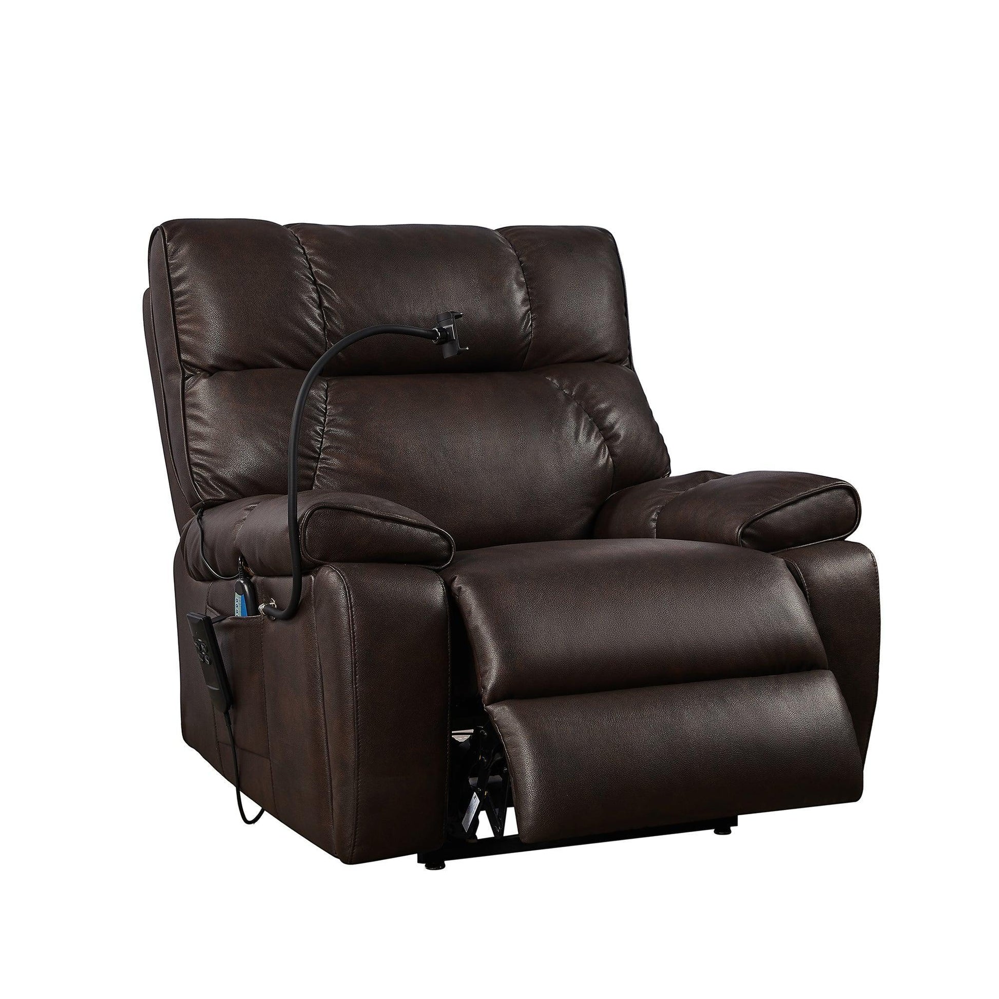 Electric Power Lift Recliner Chair with Massage, Heat, Phone Holder, and Integrated Cup Holders, Brown FredCo