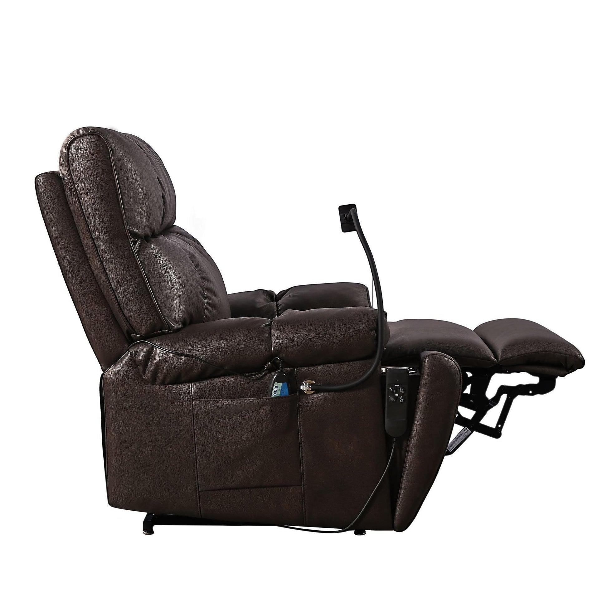 Electric Power Lift Recliner Chair with Massage, Heat, Phone Holder, and Integrated Cup Holders, Brown FredCo