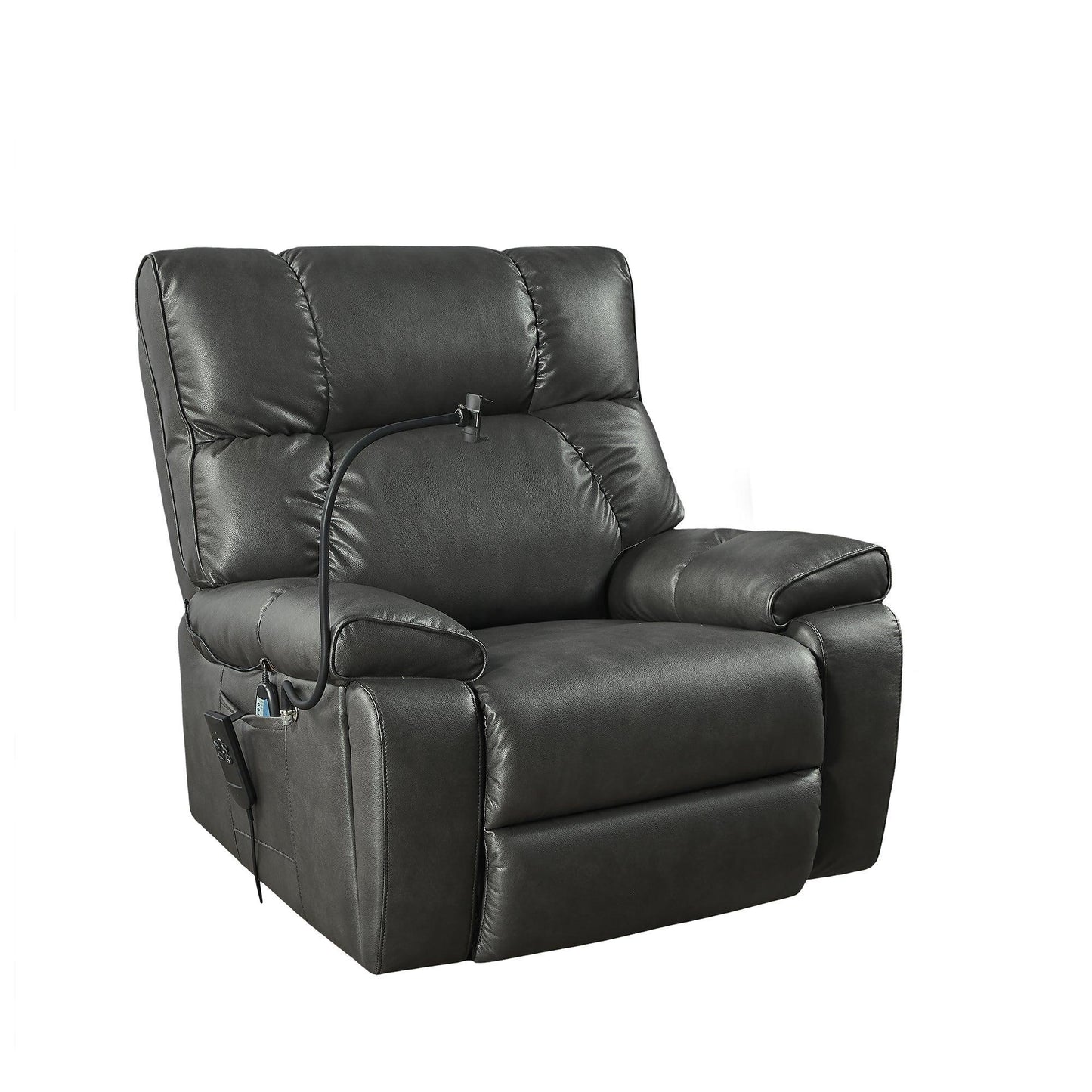 Electric Power Lift Recliner Chair with Massage, Heat, Phone Holder, and Integrated Cup Holders, Gray FredCo