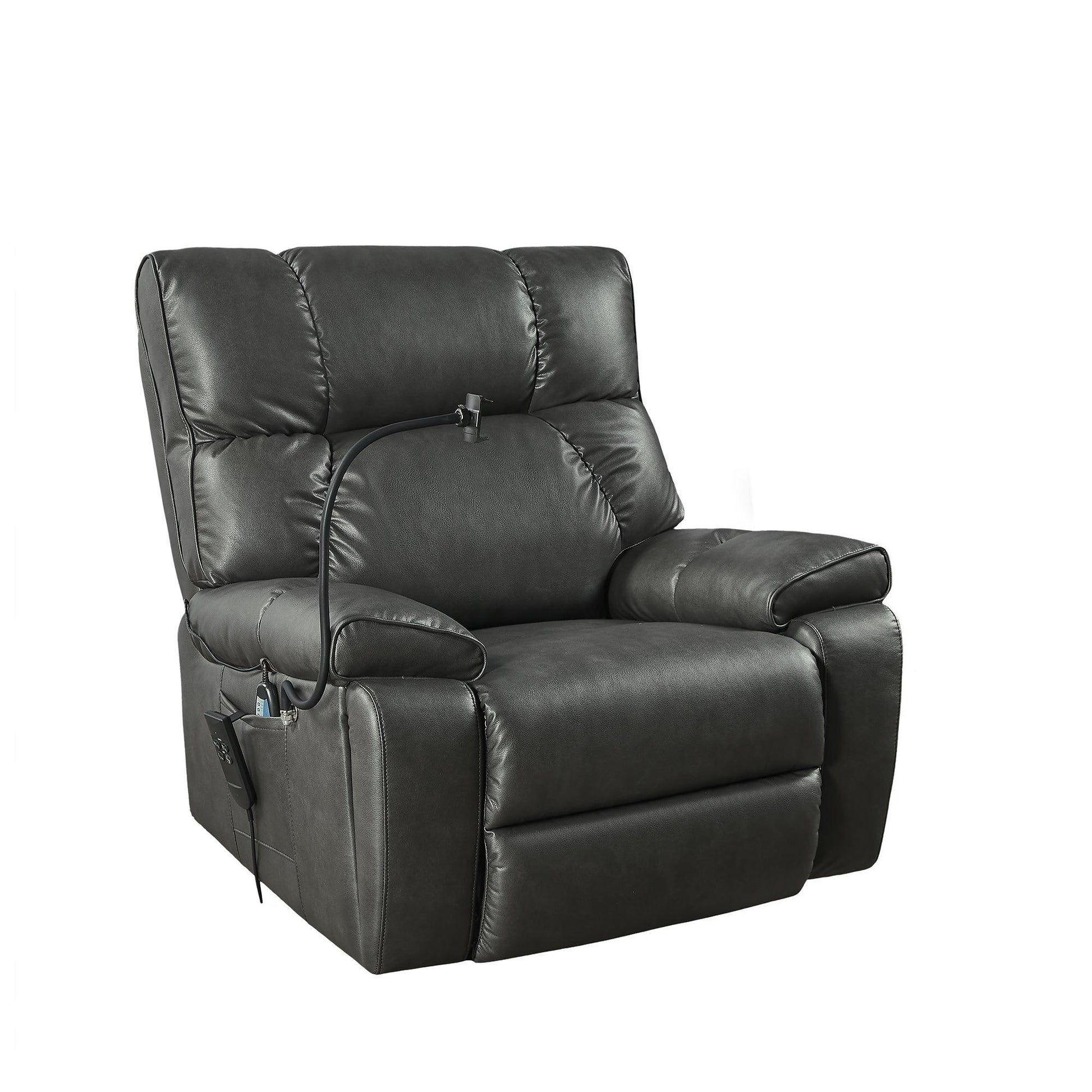 Electric Power Lift Recliner Chair with Massage, Heat, Phone Holder, and Integrated Cup Holders, Gray FredCo