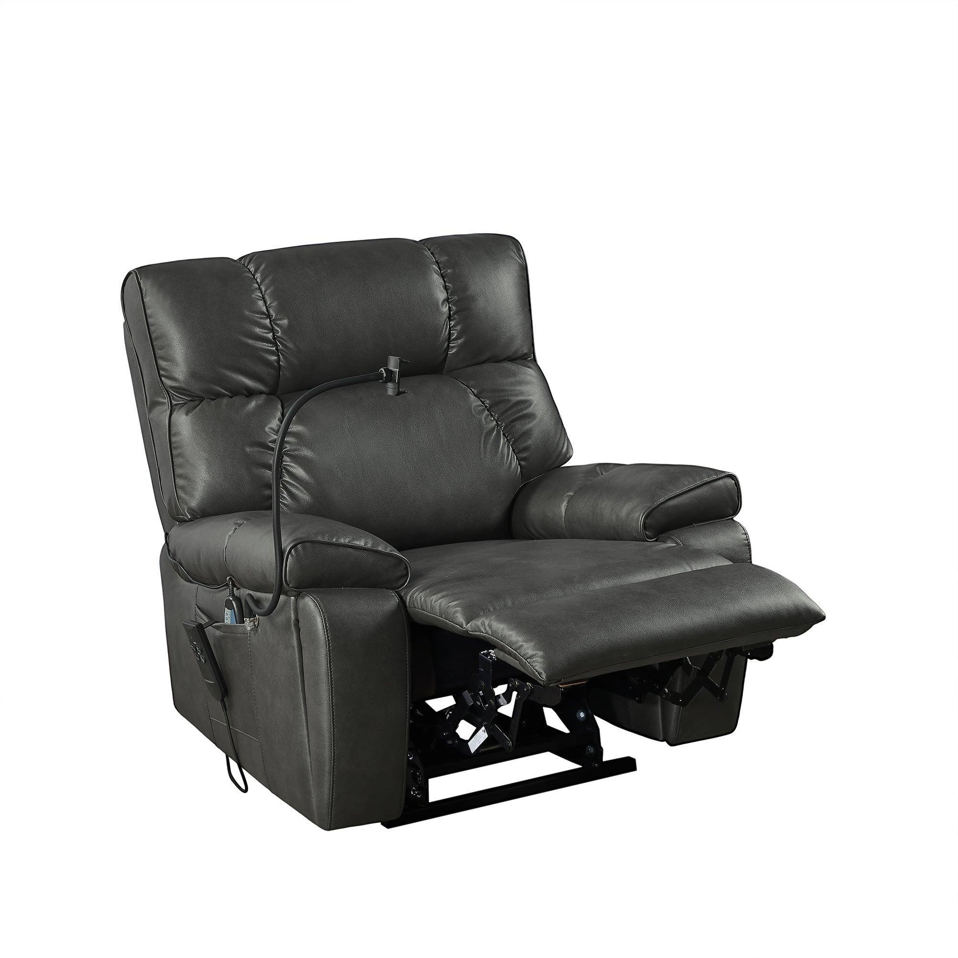 Electric Power Lift Recliner Chair with Massage, Heat, Phone Holder, and Integrated Cup Holders, Gray FredCo