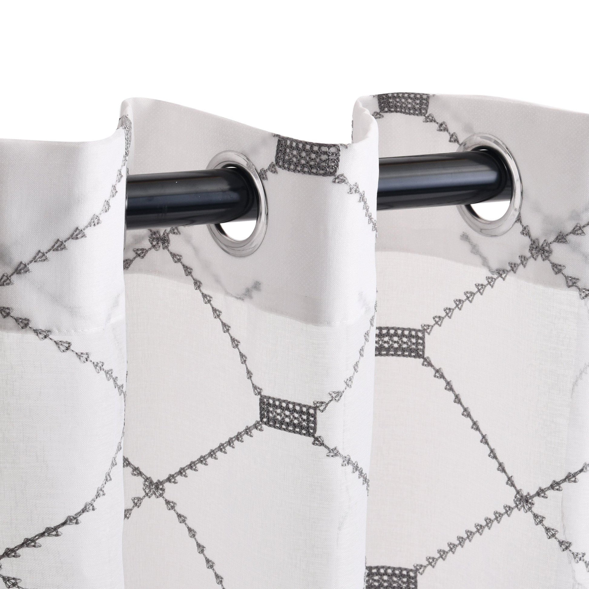 Elegant Diamond Embroidered Sheer Grommet 2-Piece Curtain Panel Set FredCo