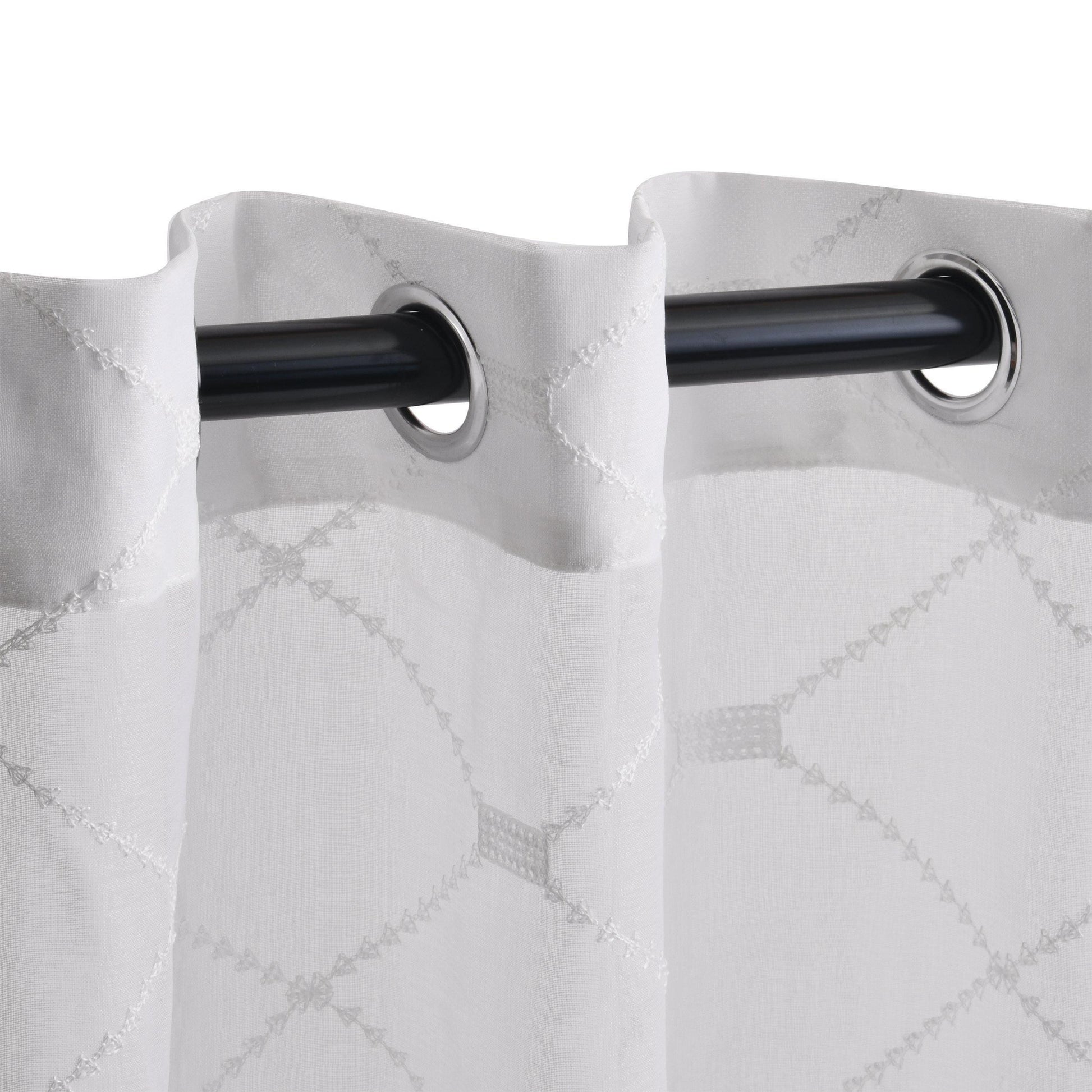 Elegant Diamond Embroidered Sheer Grommet 2-Piece Curtain Panel Set FredCo
