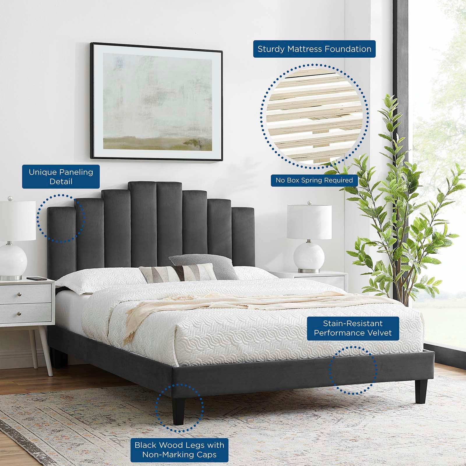 Elise King Performance Velvet Platform Bed, MOD-6878 FredCo