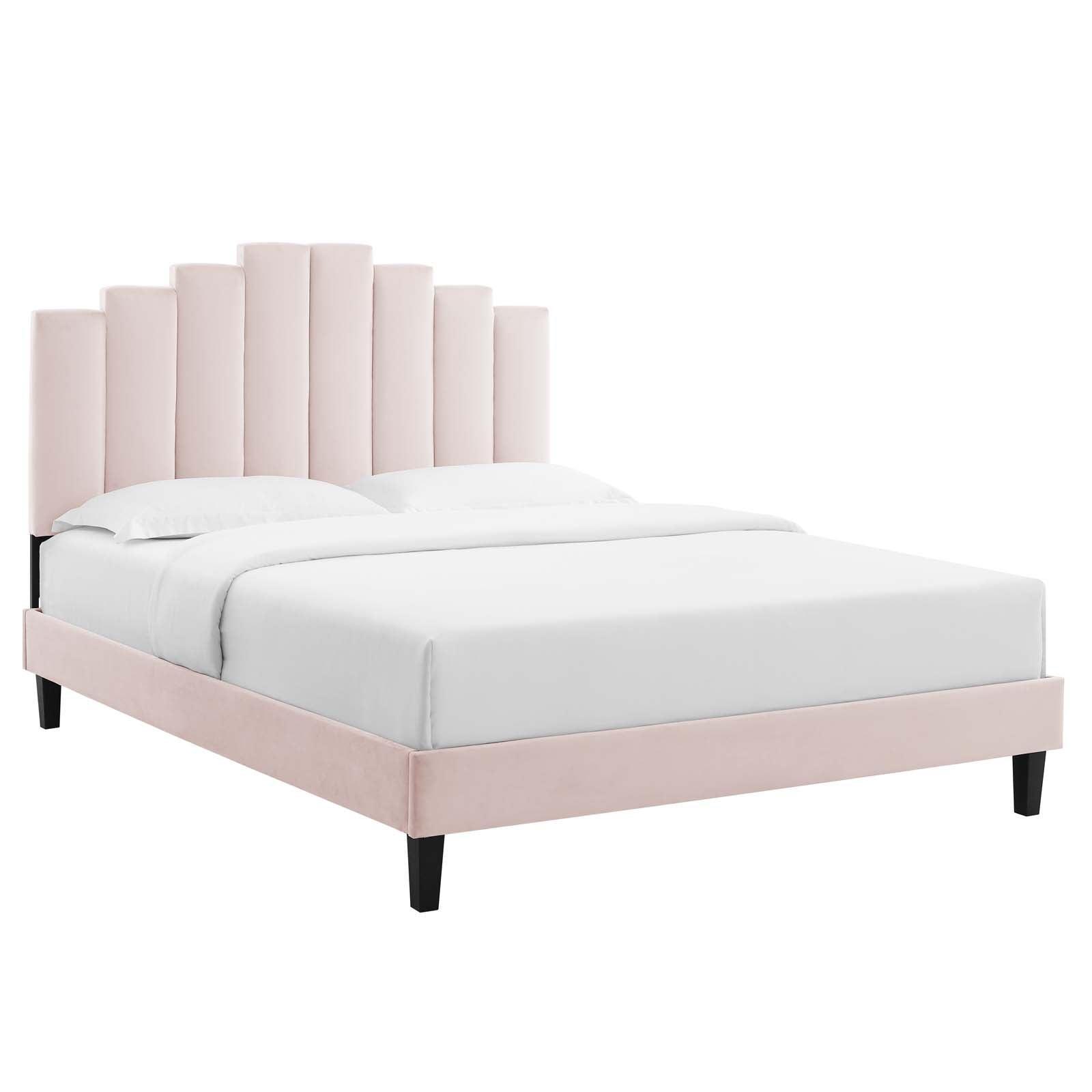 Elise Queen Performance Velvet Platform Bed, MOD-6692 FredCo