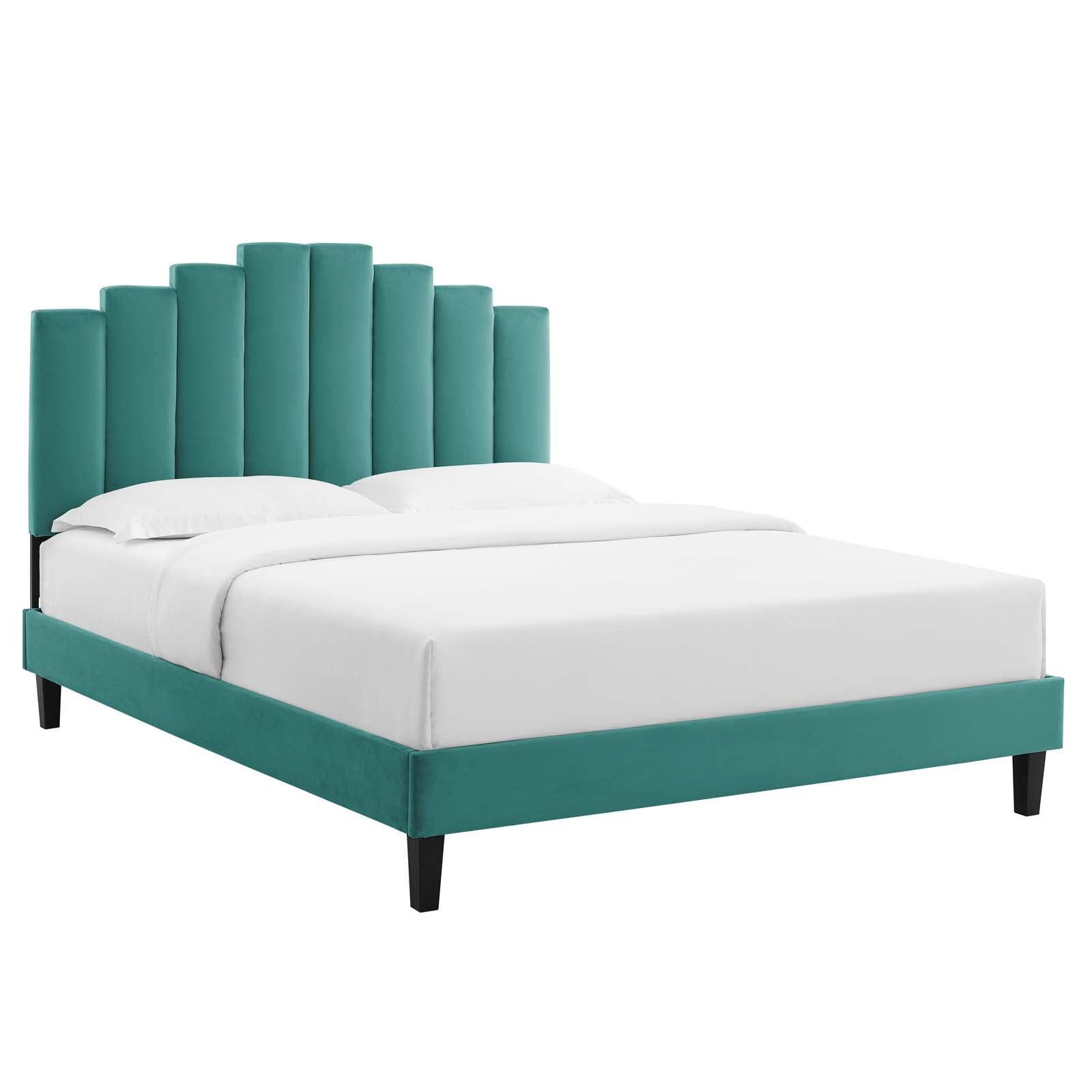 Elise Queen Performance Velvet Platform Bed, MOD-6692 FredCo