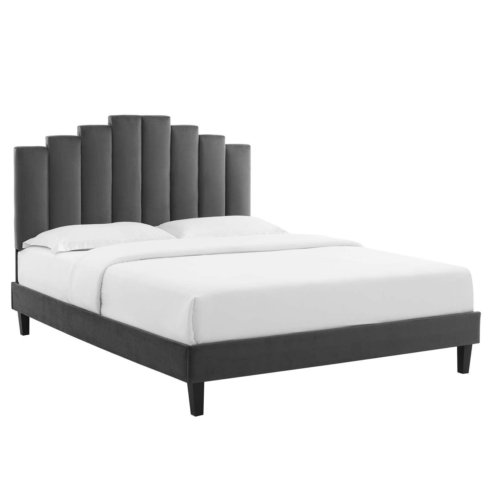 Elise Queen Performance Velvet Platform Bed, MOD-6692 FredCo