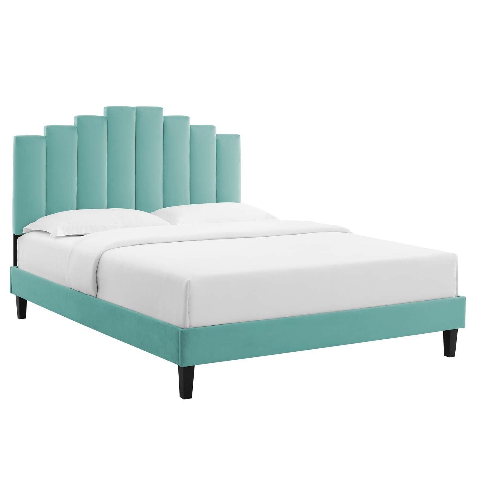 Elise Queen Performance Velvet Platform Bed, MOD-6692 FredCo