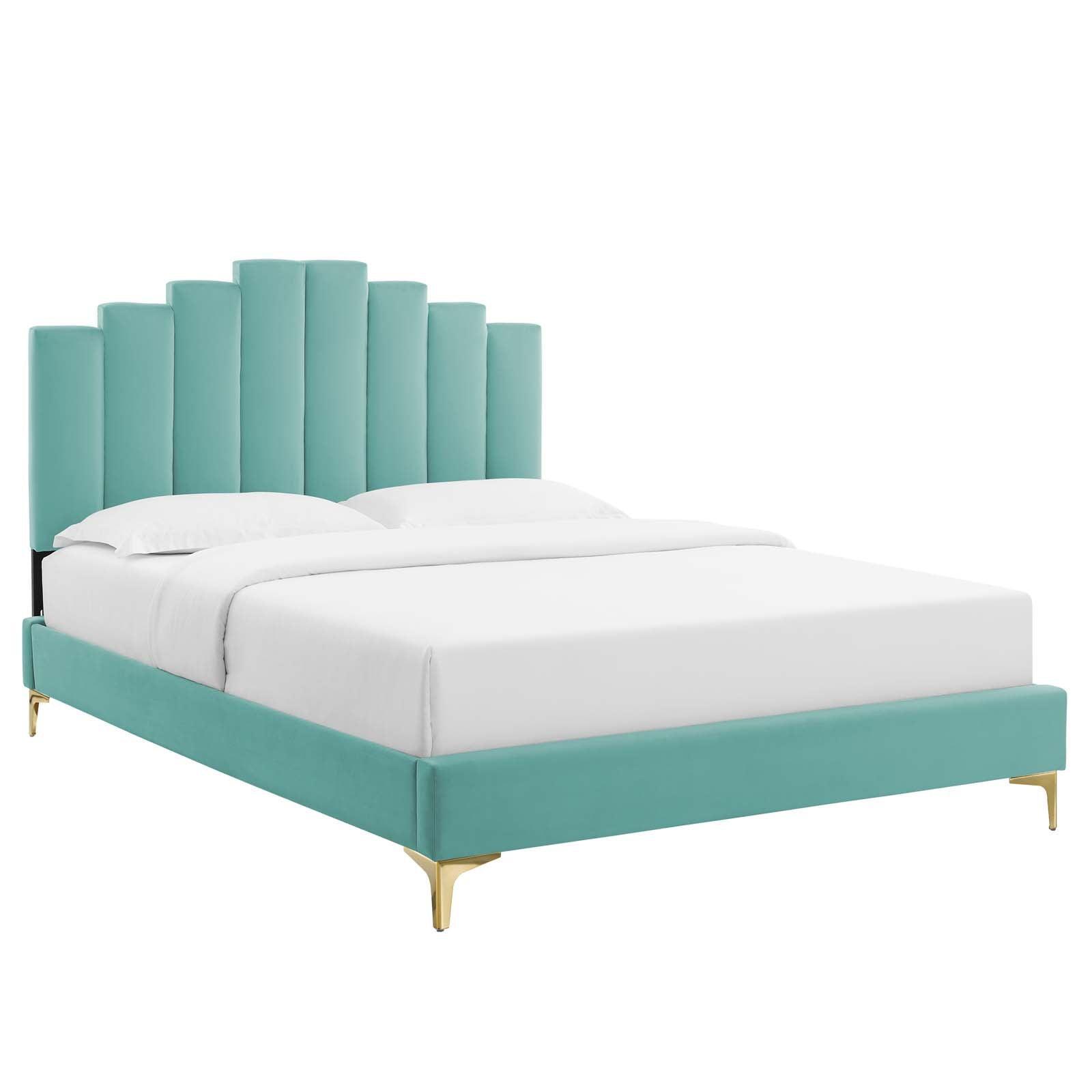 Elise Queen Performance Velvet Platform Bed, MOD-6693 FredCo