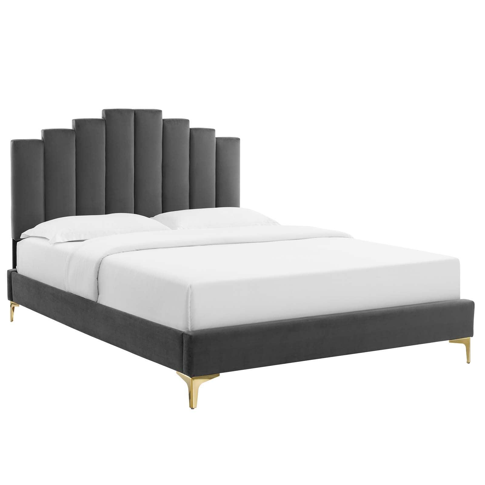 Elise Queen Performance Velvet Platform Bed, MOD-6693 FredCo