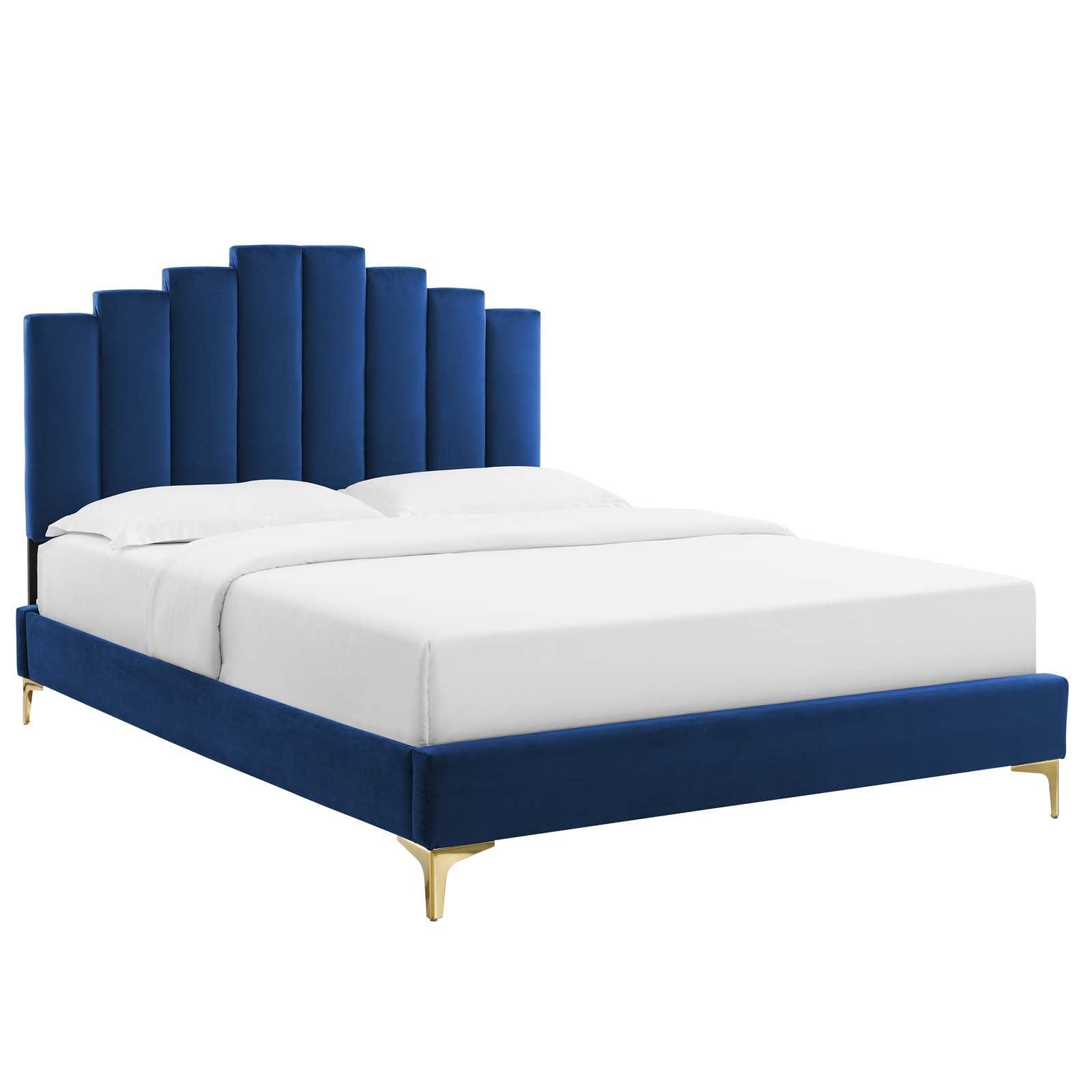 Elise Queen Performance Velvet Platform Bed, MOD-6693 FredCo