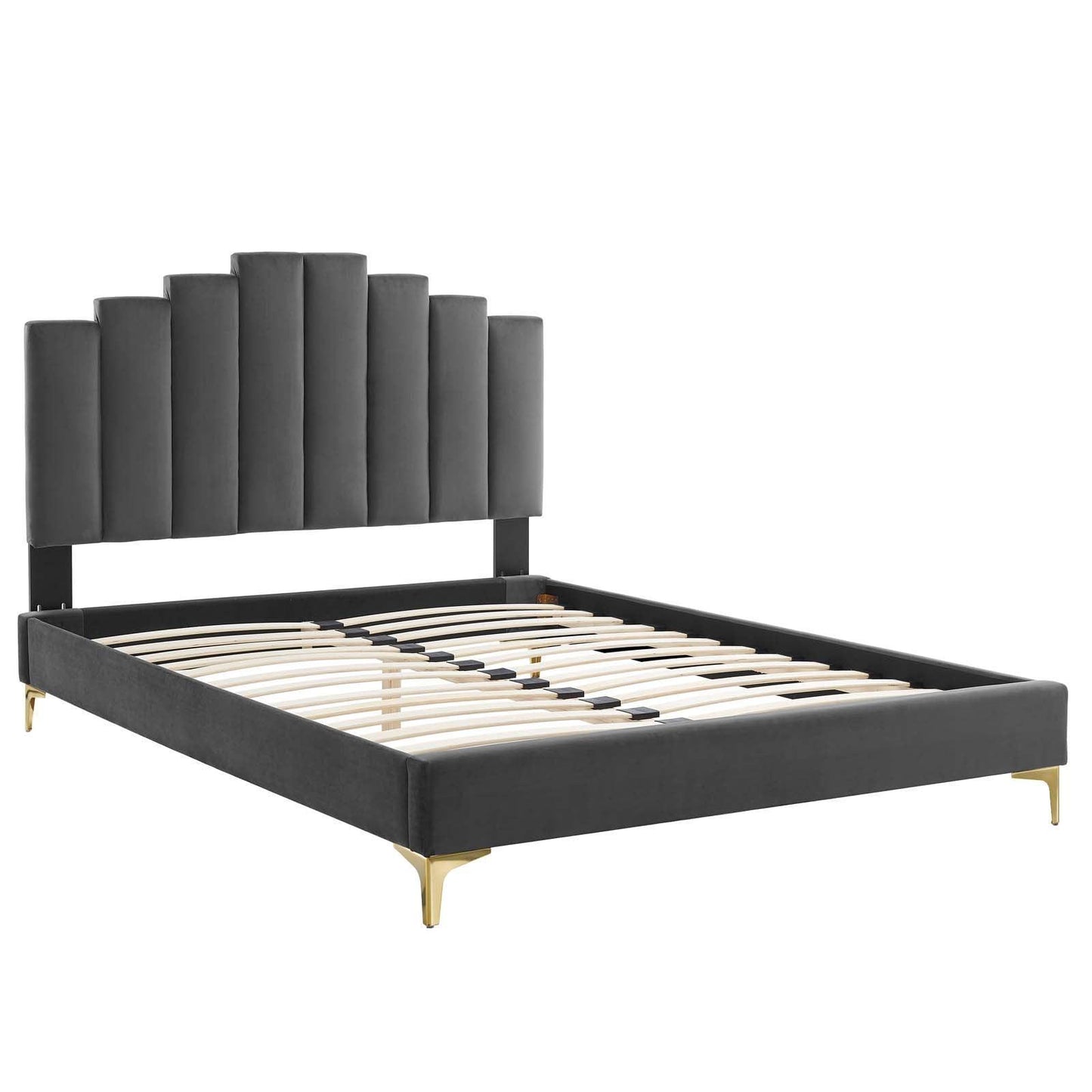 Elise Queen Performance Velvet Platform Bed, MOD-6693 FredCo