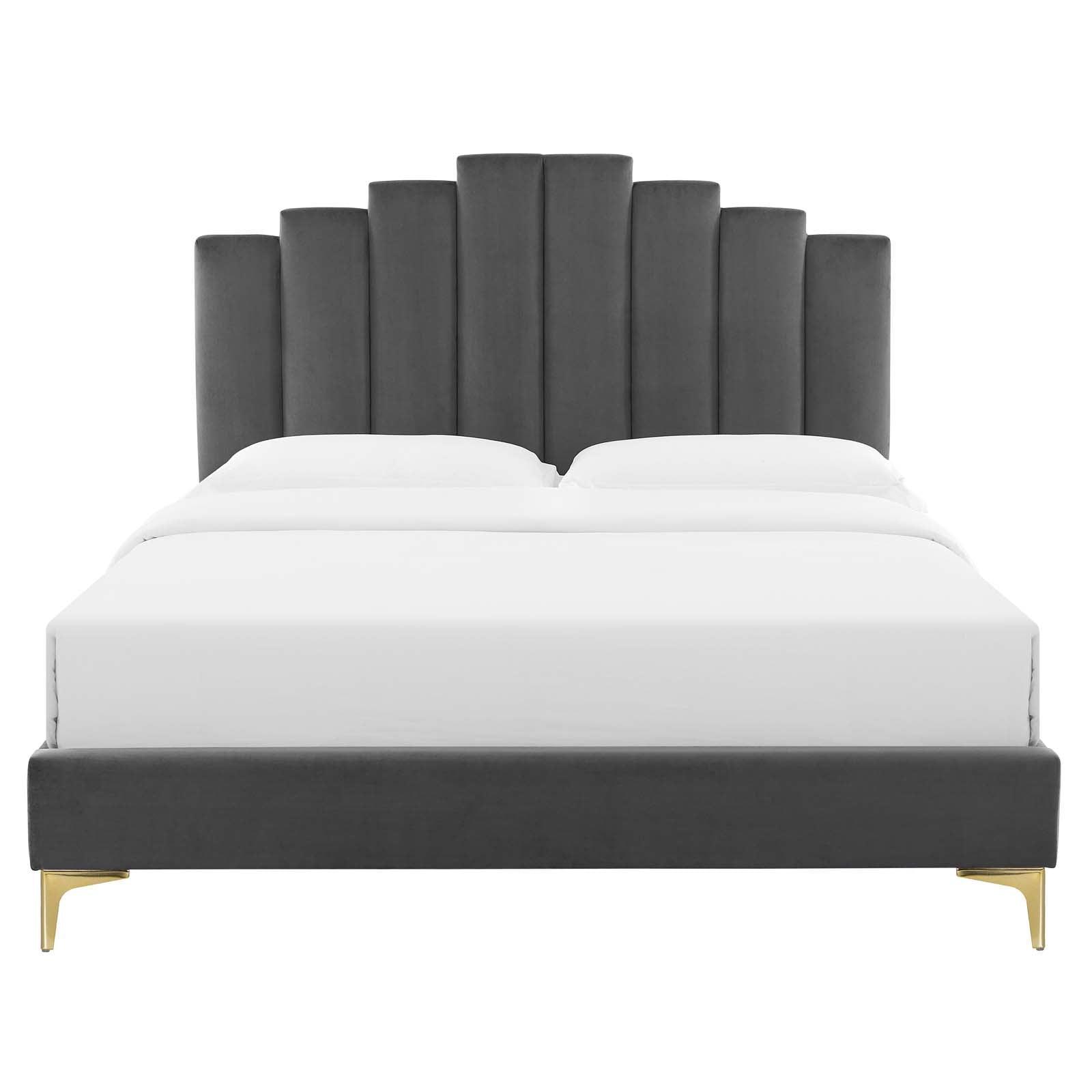 Elise Queen Performance Velvet Platform Bed, MOD-6693 FredCo