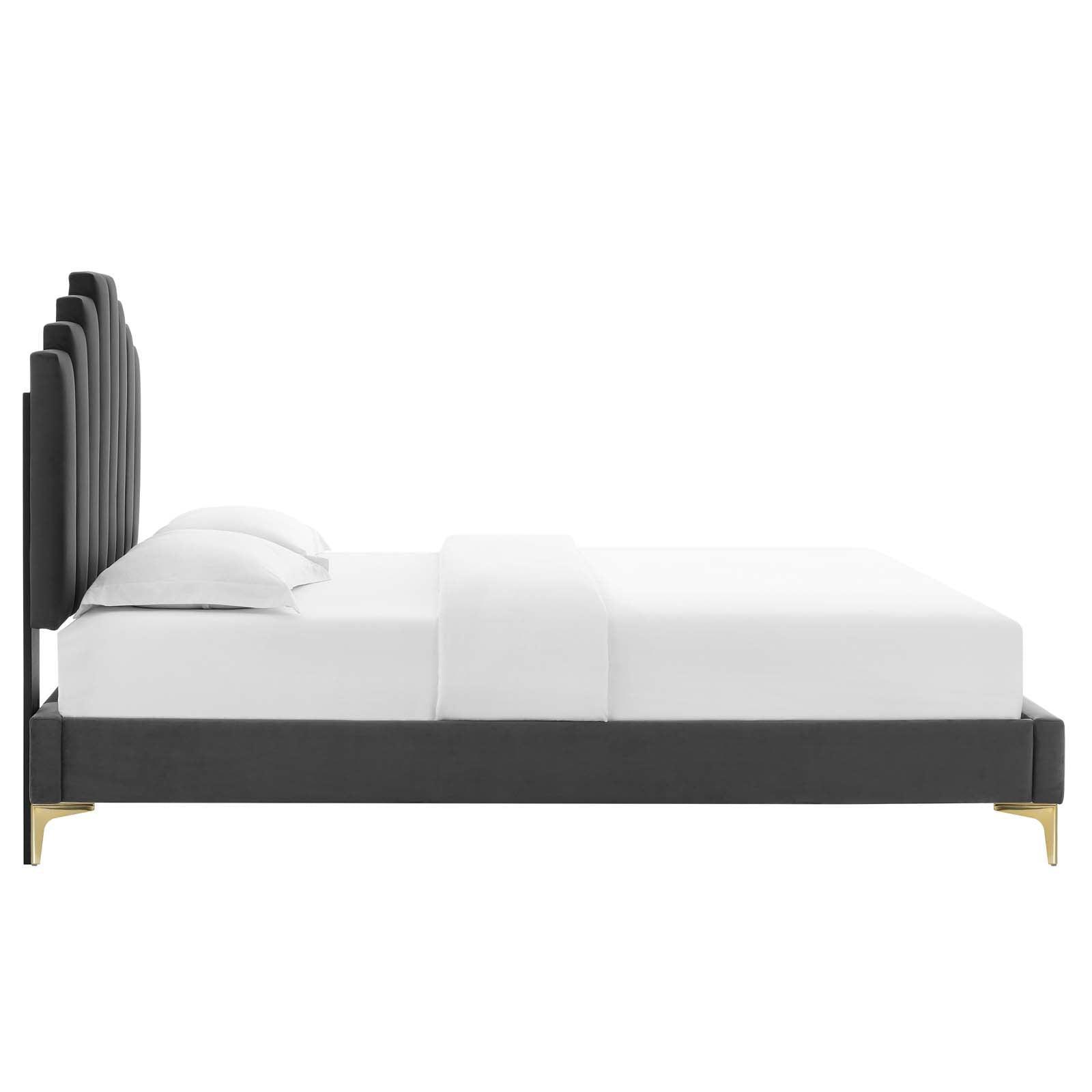 Elise Queen Performance Velvet Platform Bed, MOD-6693 FredCo