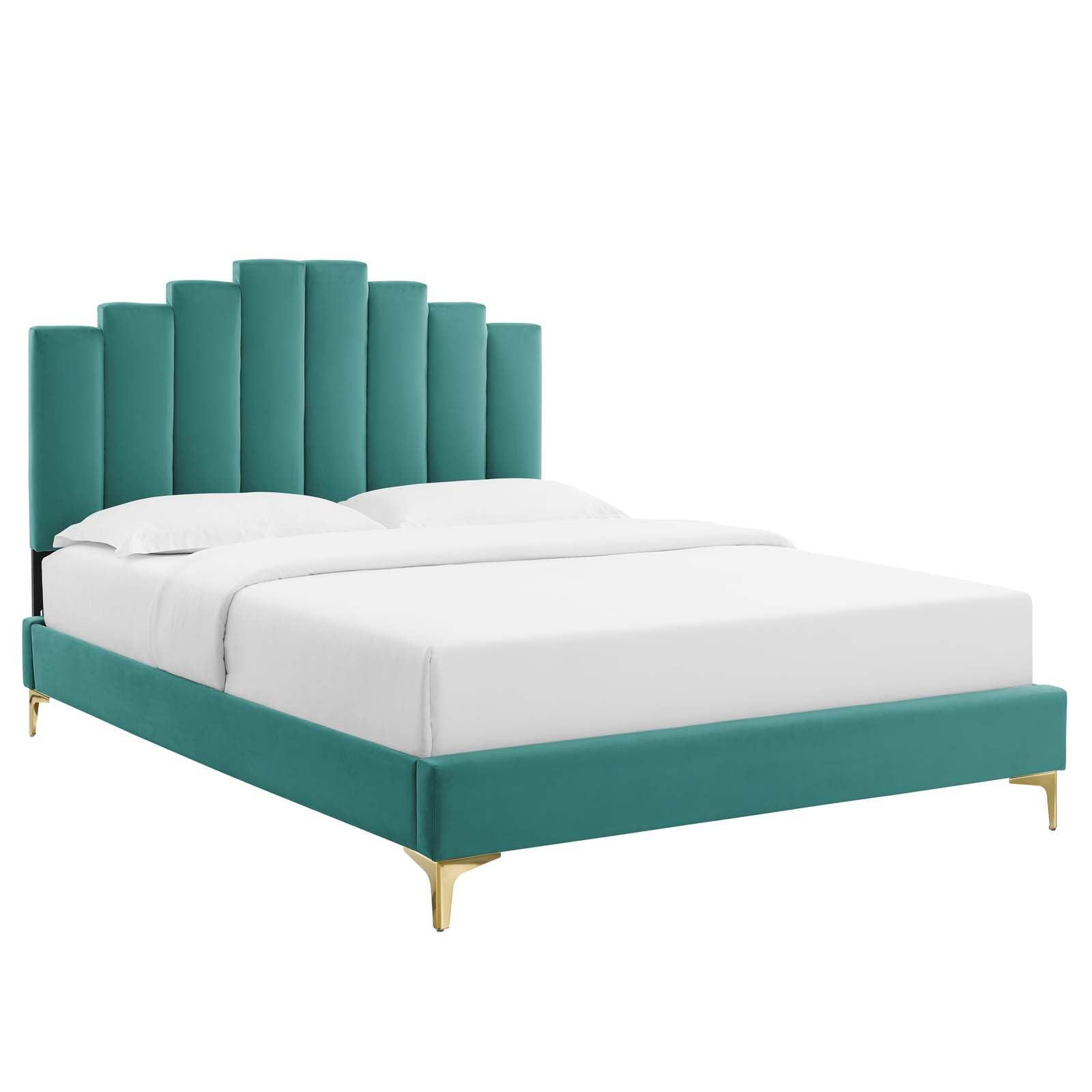 Elise Queen Performance Velvet Platform Bed, MOD-6693 FredCo