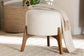 Elkie Japandi Cream Boucle Fabric and Walnut Brown Finished Wood Ottoman Footstool FredCo