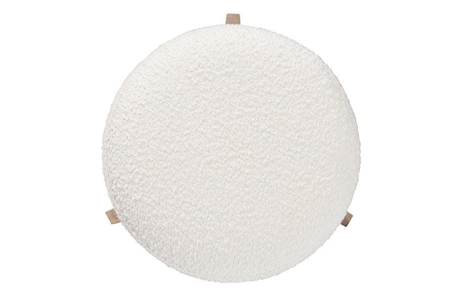 Elkie Japandi Cream Boucle Fabric and Walnut Brown Finished Wood Ottoman Footstool FredCo