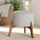 Elkie Japandi Light Grey Boucle Fabric and Walnut Brown Finished Wood Ottoman Footstool FredCo