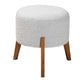 Elkie Japandi Light Grey Boucle Fabric and Walnut Brown Finished Wood Ottoman Footstool FredCo