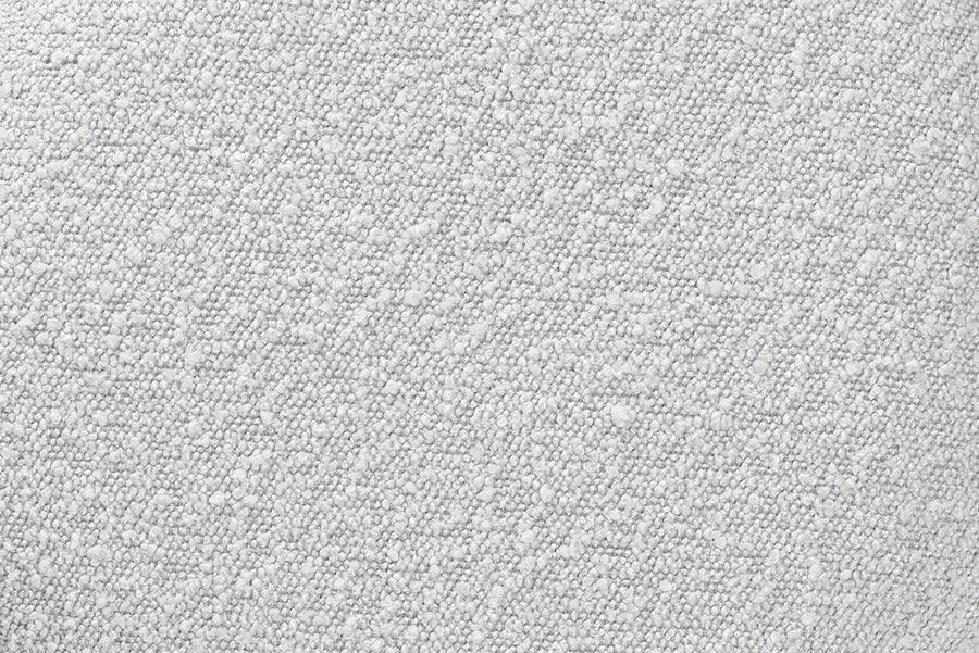 Elkie Japandi Light Grey Boucle Fabric and Walnut Brown Finished Wood Ottoman Footstool FredCo