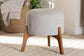 Elkie Japandi Light Grey Boucle Fabric and Walnut Brown Finished Wood Ottoman Footstool FredCo