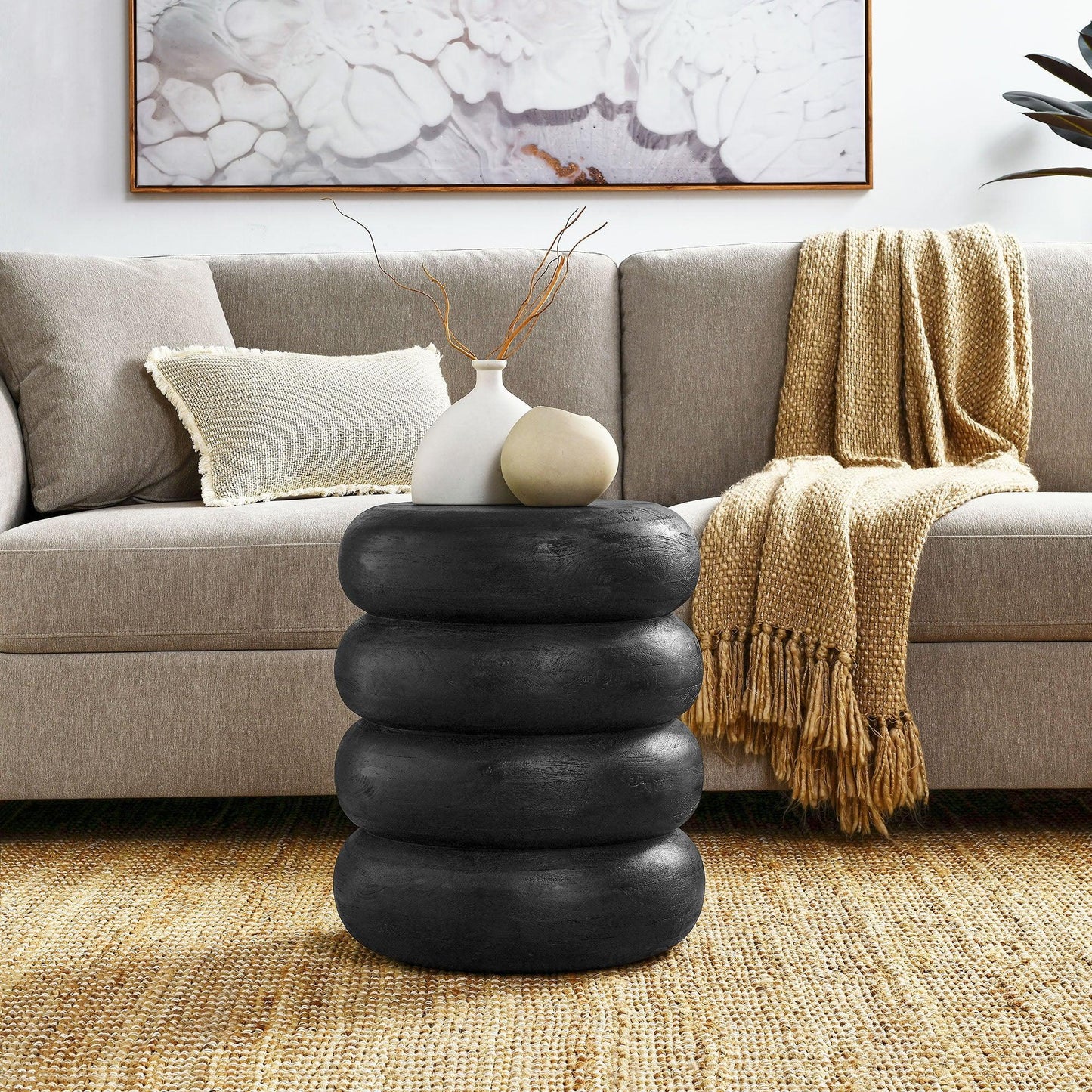 Ellery Round Stacked Wood Side Table by Modway FredCo