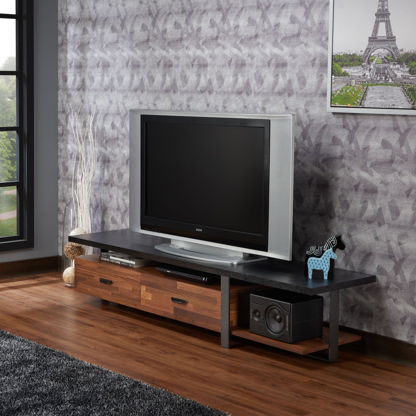Elling Walnut & Black Finish TV Stand FredCo